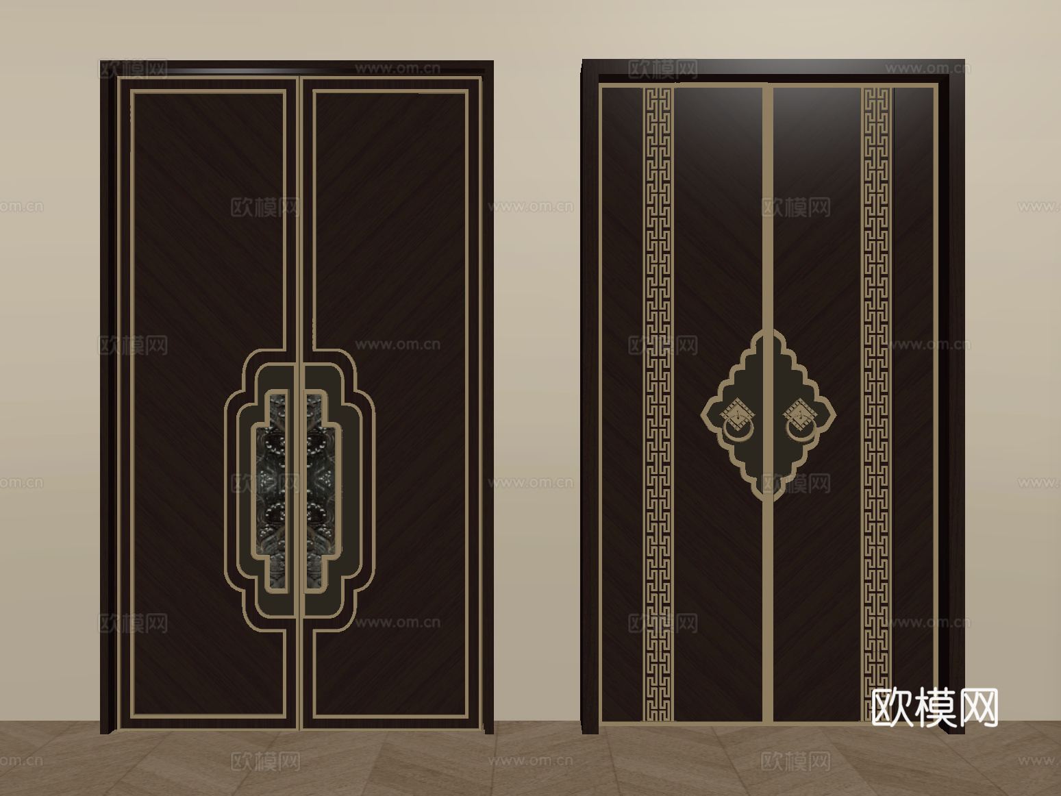 新中式房间门 双开门 入户门 大门su模型