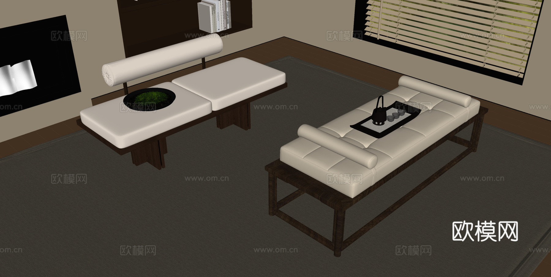 新中式床尾凳 换鞋凳 长凳 沙发凳su模型