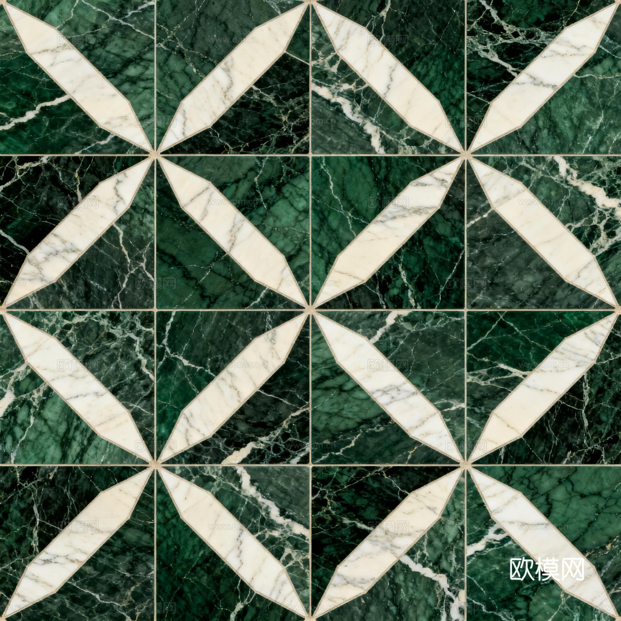 绿白色石材拼花 花卉图案水切刀拼花石材 绿色石材拼花马赛克