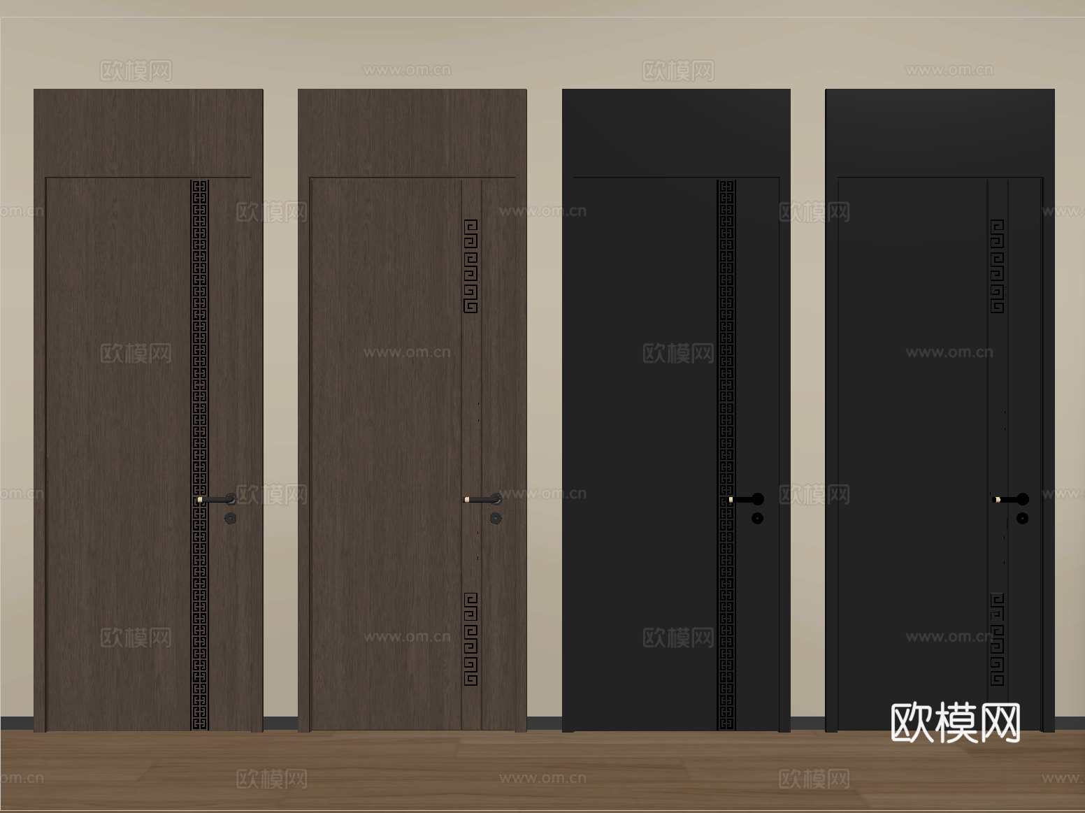 新中式单开门 卧室门 平开门 木门su模型