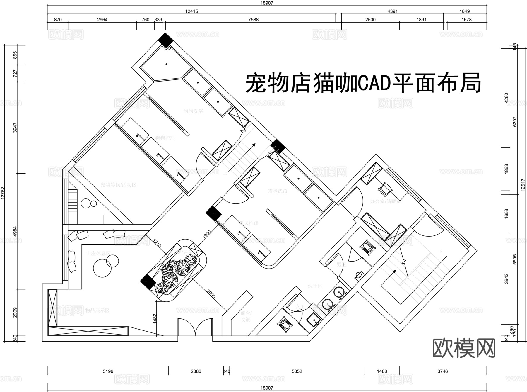 多套宠物店猫咖CAD平面布局cad施工图
