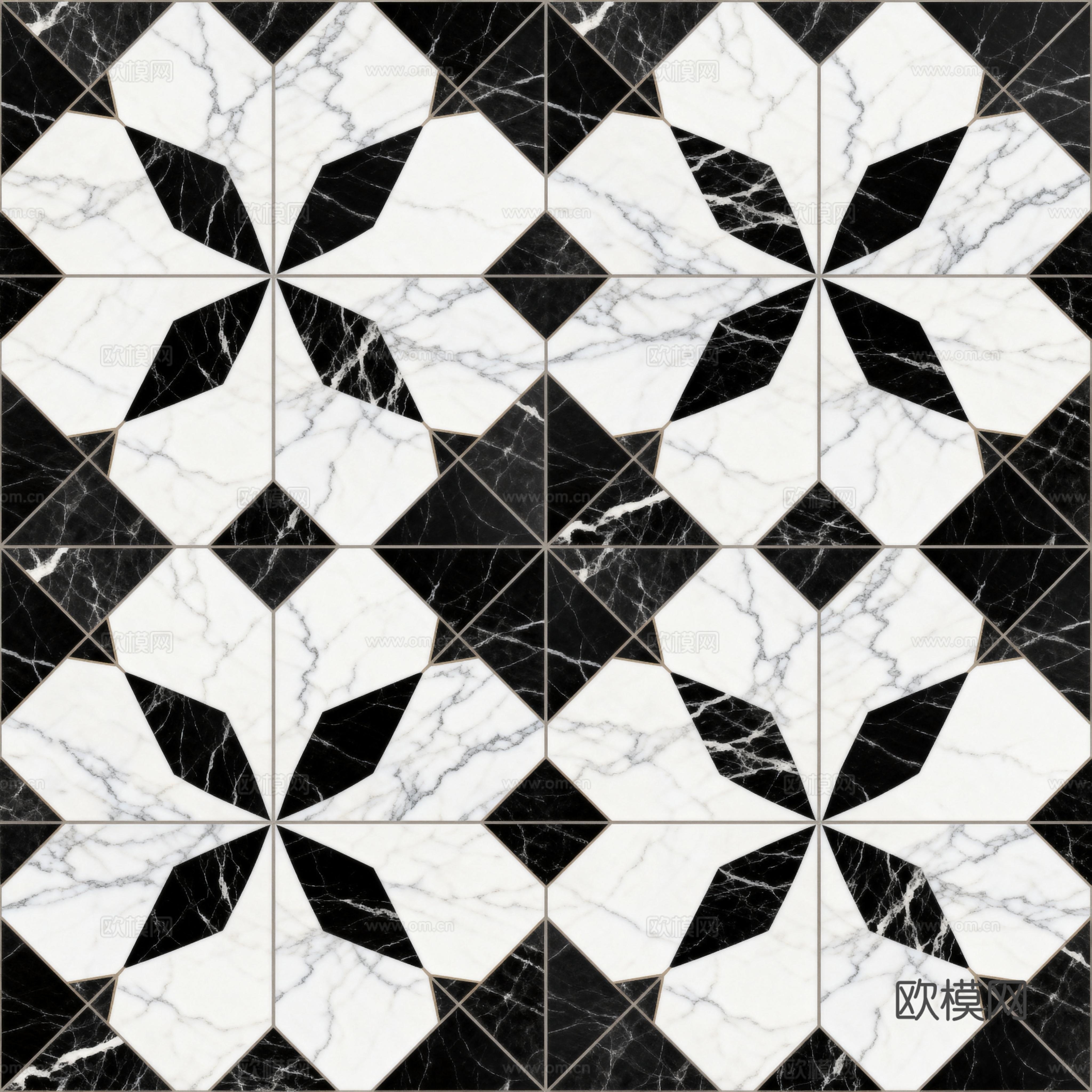 现代花砖 黑白石材拼花 花卉几何图案水刀石材拼花 石材马赛克下载