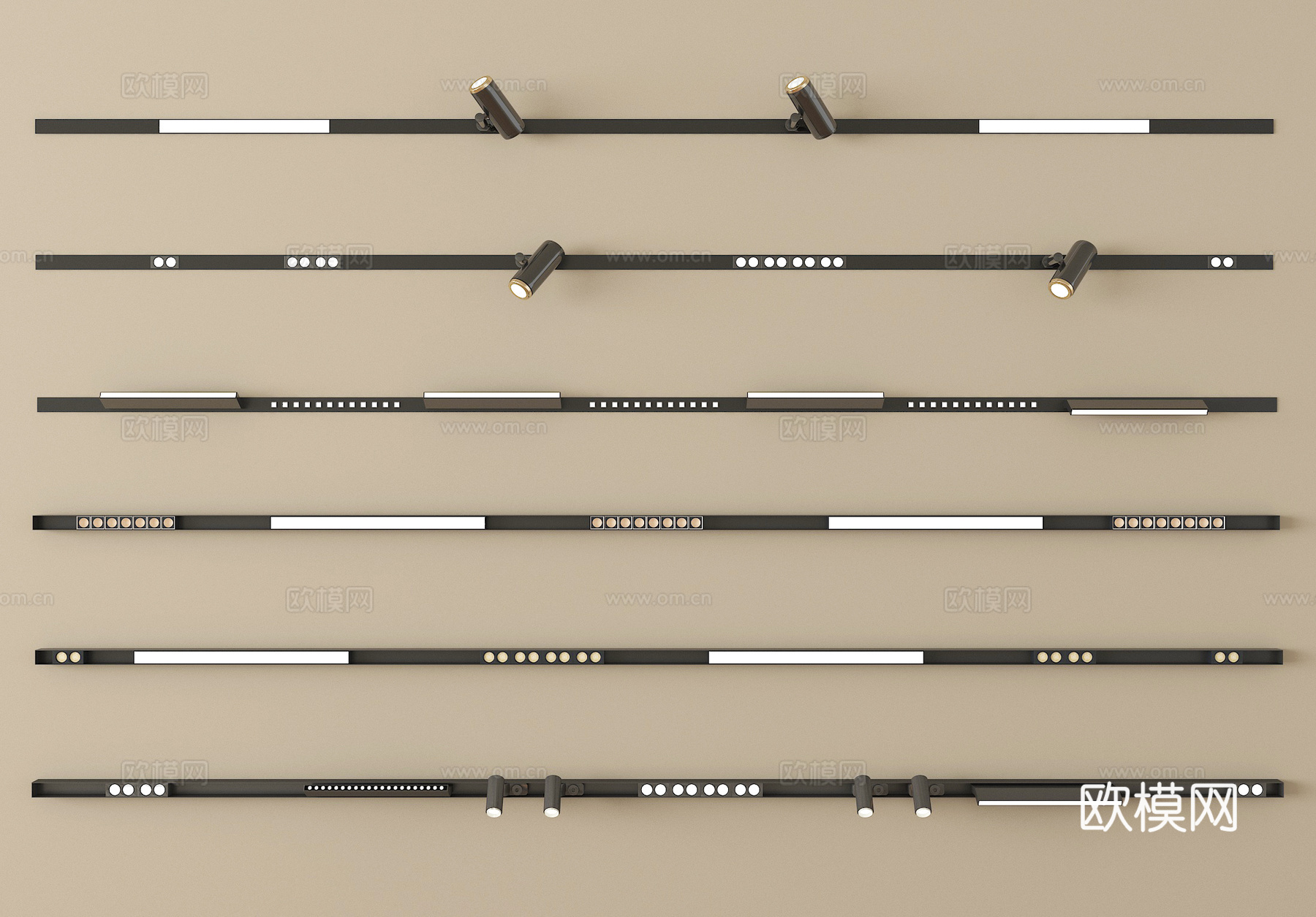 现代筒灯射灯 轨道射灯 线形射灯su模型