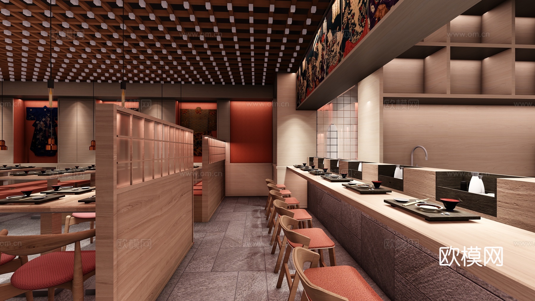 日式餐厅 最新全套施工图 效果图合集cad施工图