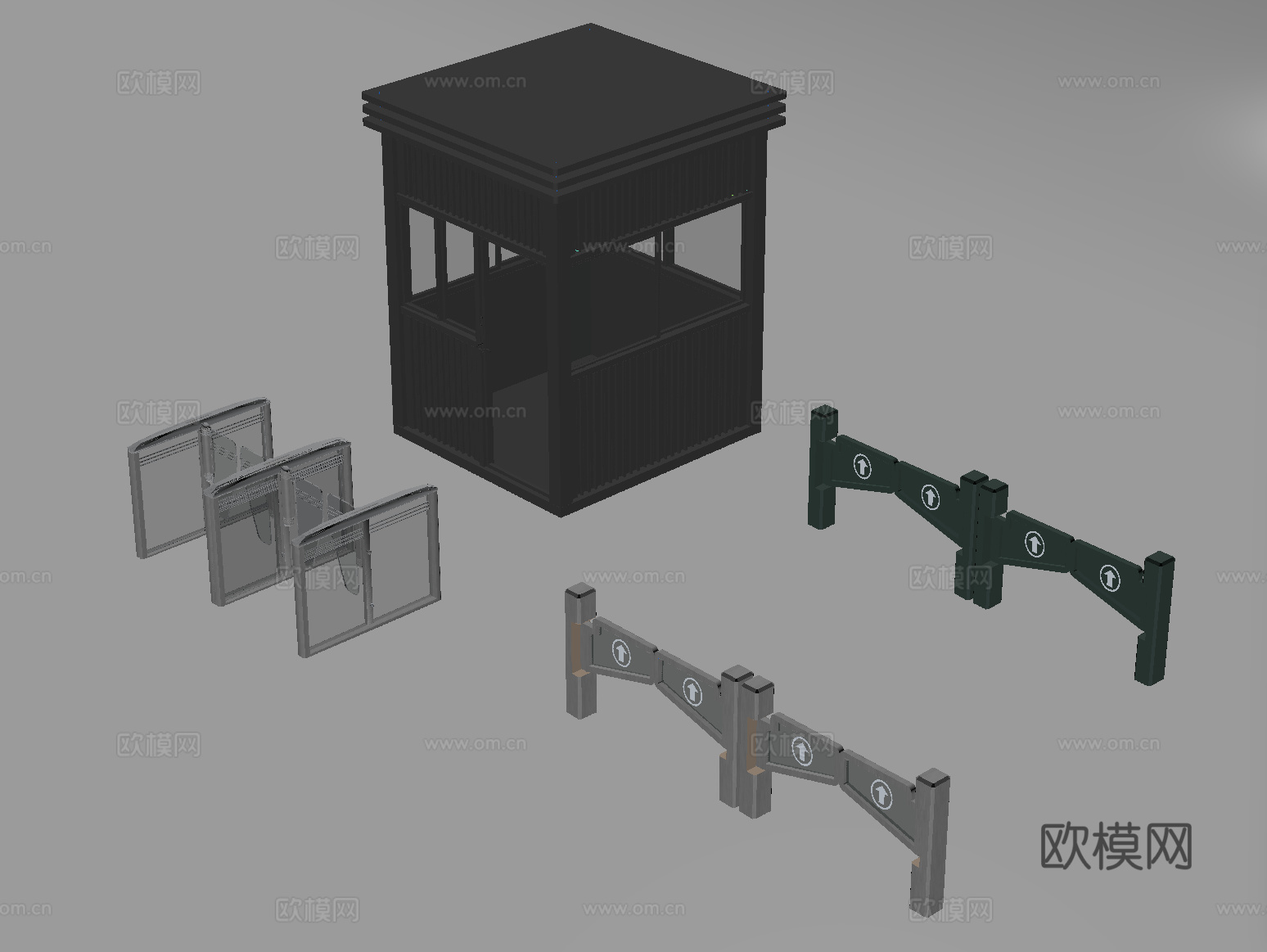 现代执勤岗亭保安亭 道闸感应门禁机su模型