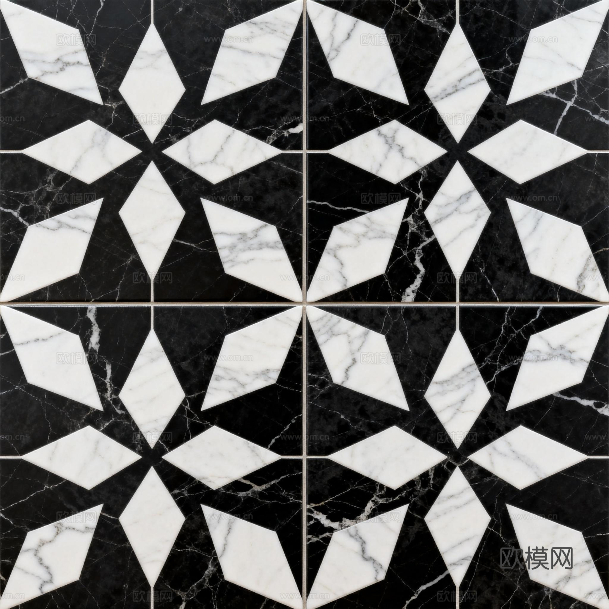现代花砖 黑白石材拼花 花卉几何图案水刀石材拼花 石材马赛克