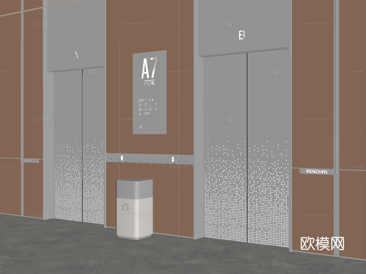 现代电梯厅 电梯间 电梯门 指示牌 垃圾桶su模型