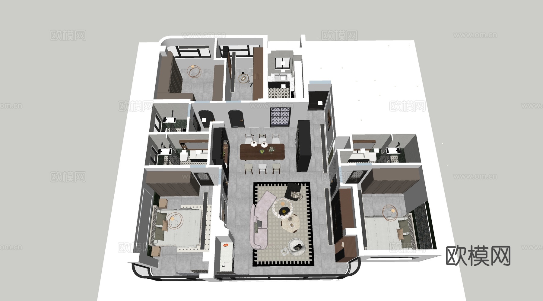 现代轻奢法式家装su模型