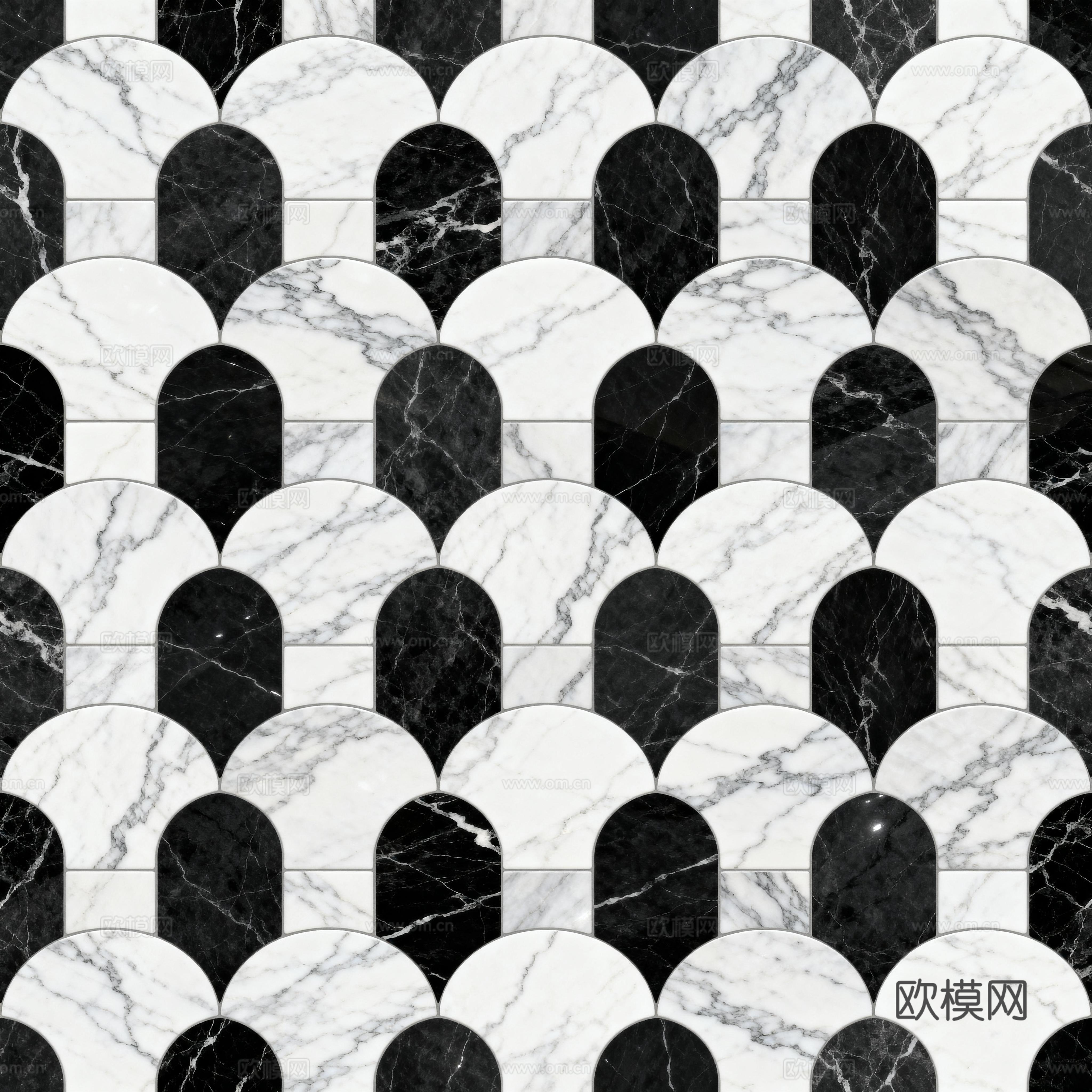 现代花砖 黑白石材拼花 几何图案水刀石材拼花 石材马赛克