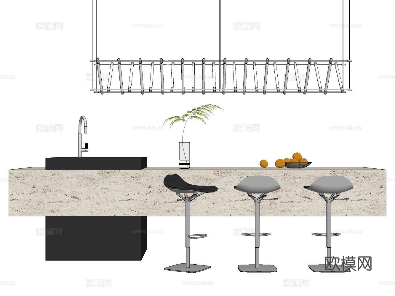 吧台su模型