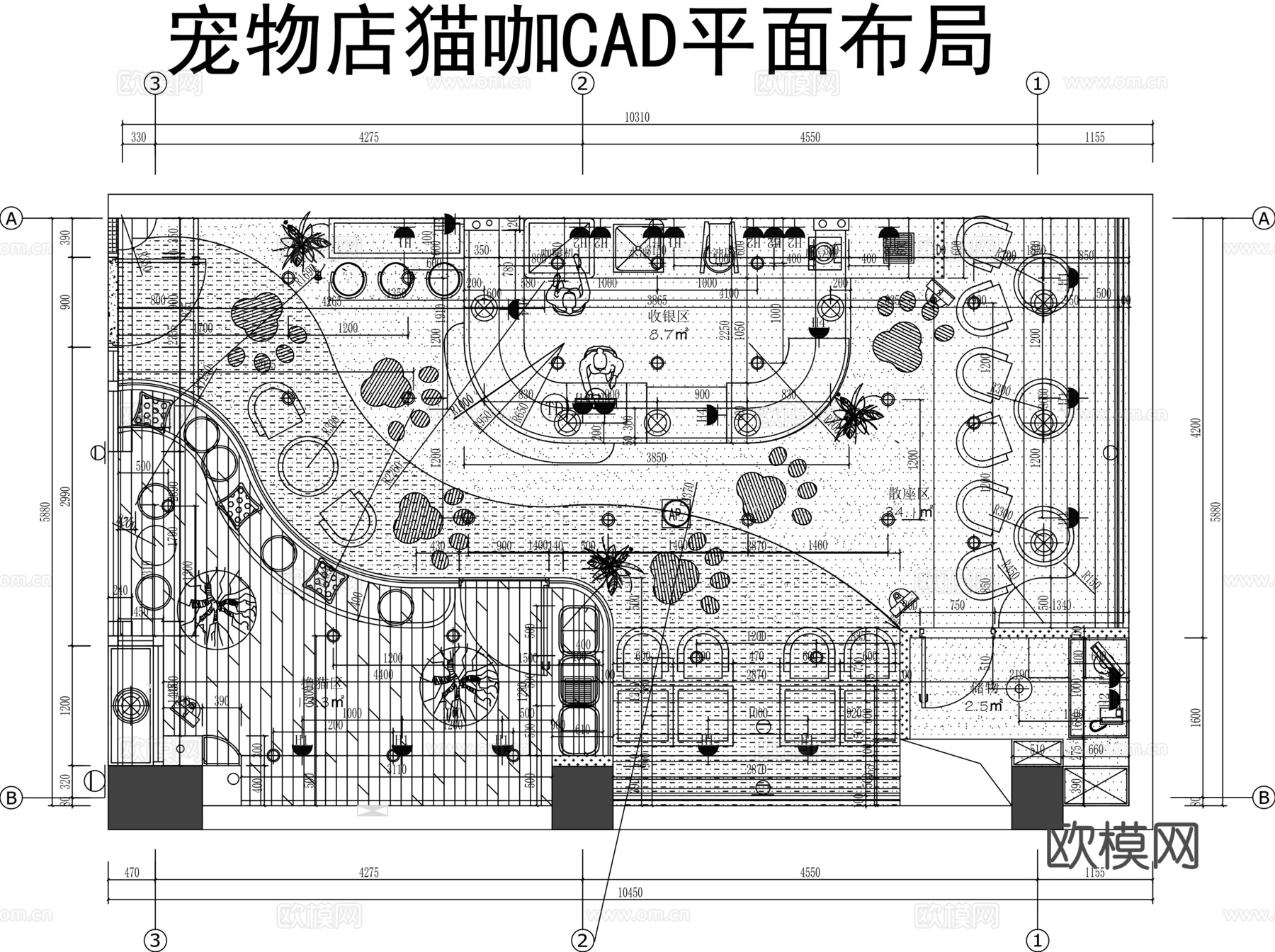 室内猫狗店装修设计方案施工图平面布置图cad施工图cad施工图