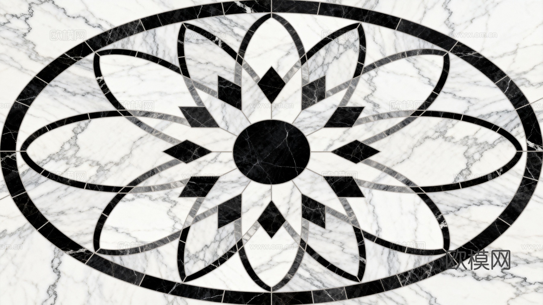 轻奢黑白拼花大理石 黑白石材椭圆拼花 玄关石材拼花