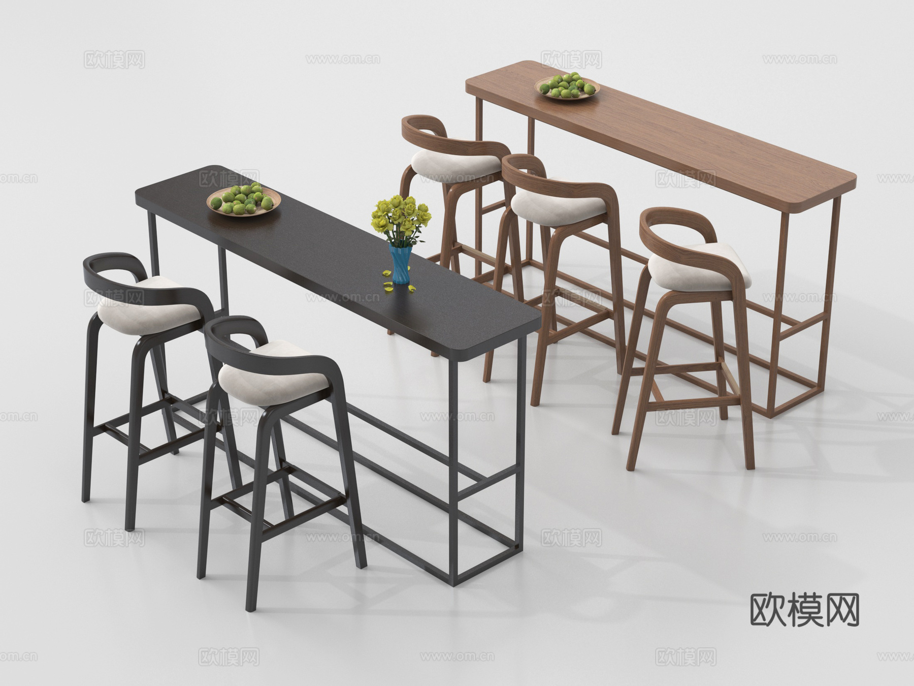 北欧吧台 吧椅 单椅 木材su模型