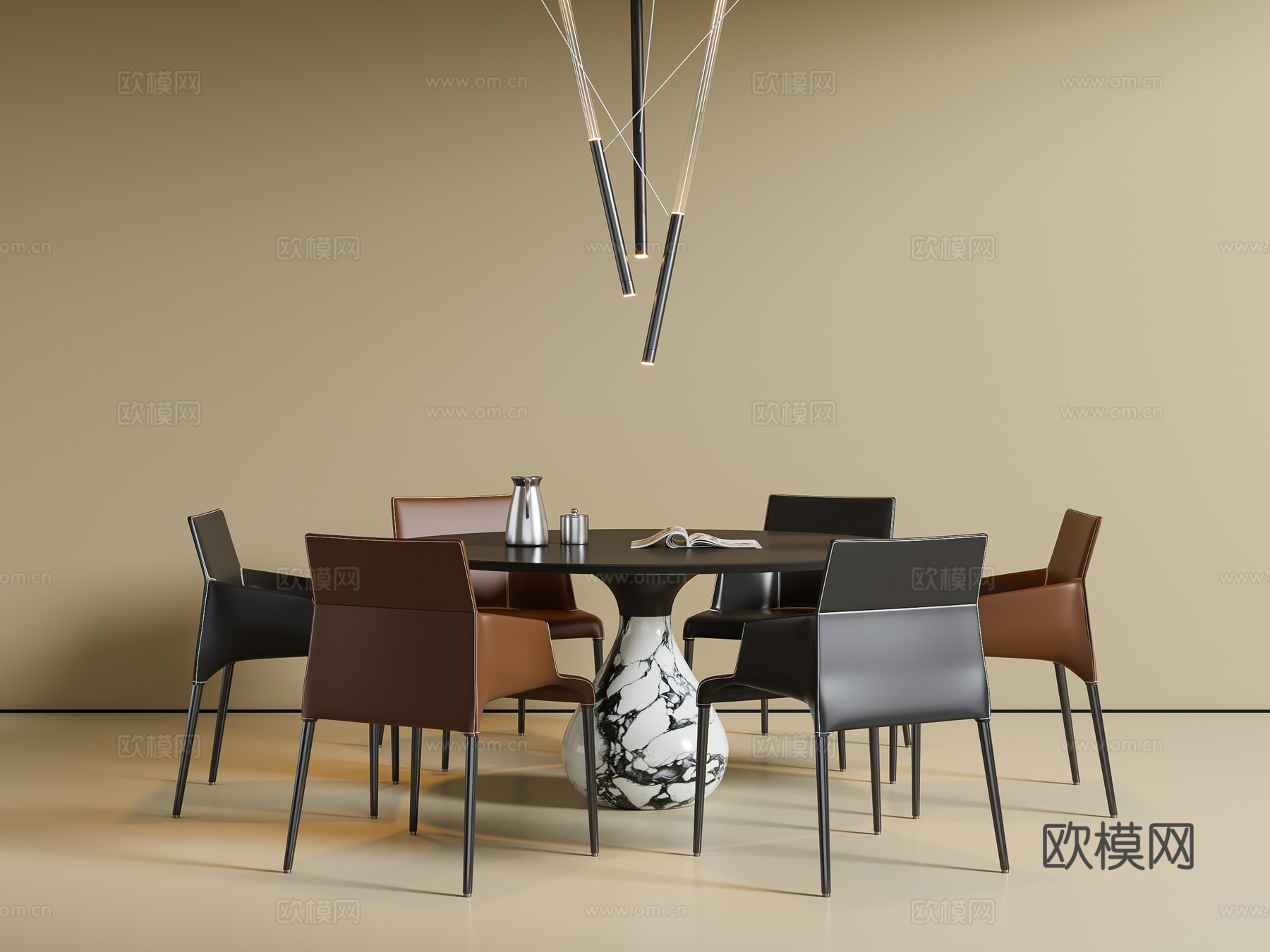 现代意式餐桌椅 圆形餐桌su模型