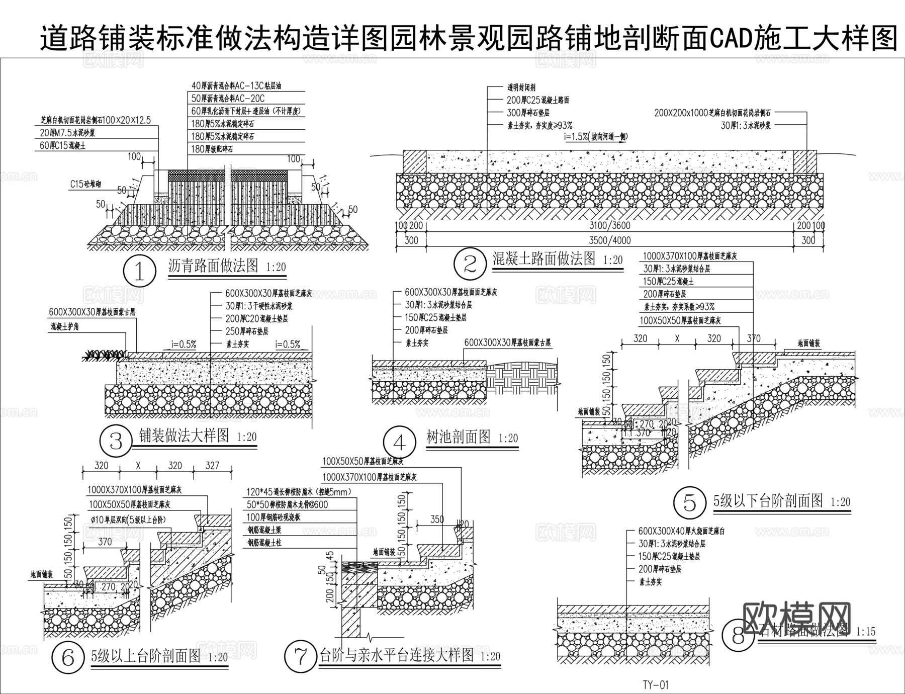 园林景观园路铺地剖断面CAD施工大样图cad施工图下载