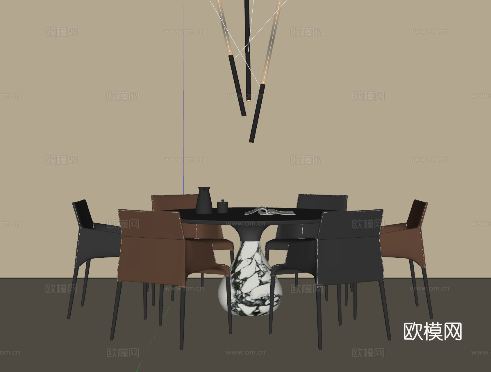 现代意式餐桌椅 圆形餐桌su模型