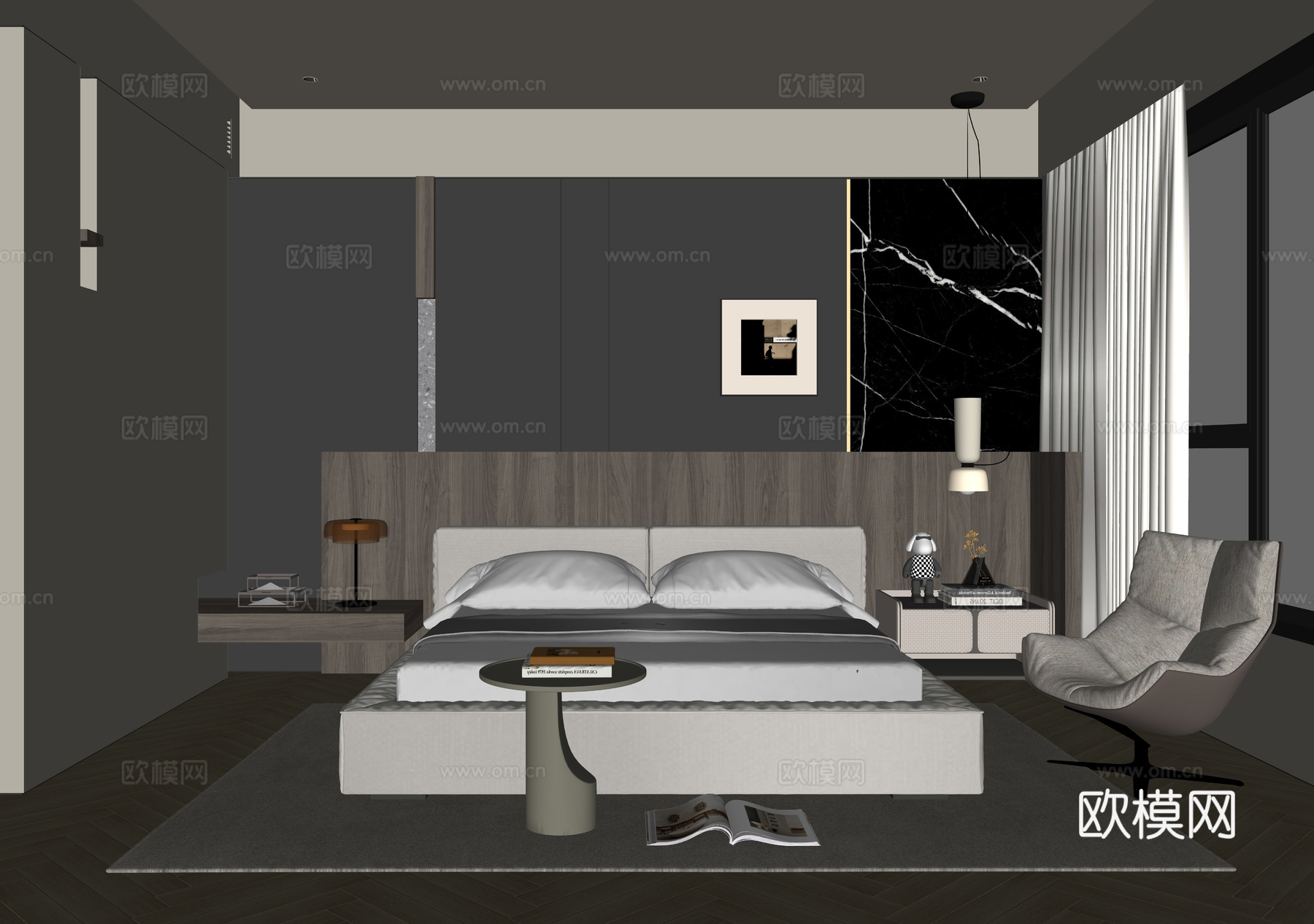 现代家居卧室su模型