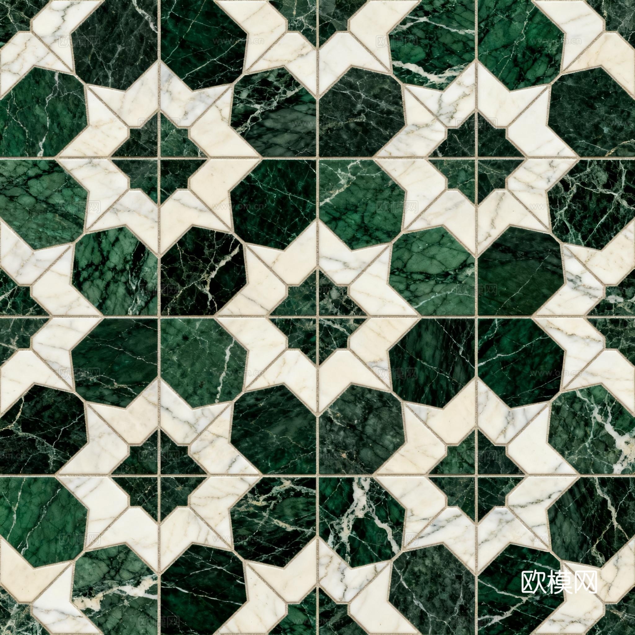 绿白色石材拼花 花卉图案水切刀拼花石材 绿色石材拼花马赛克