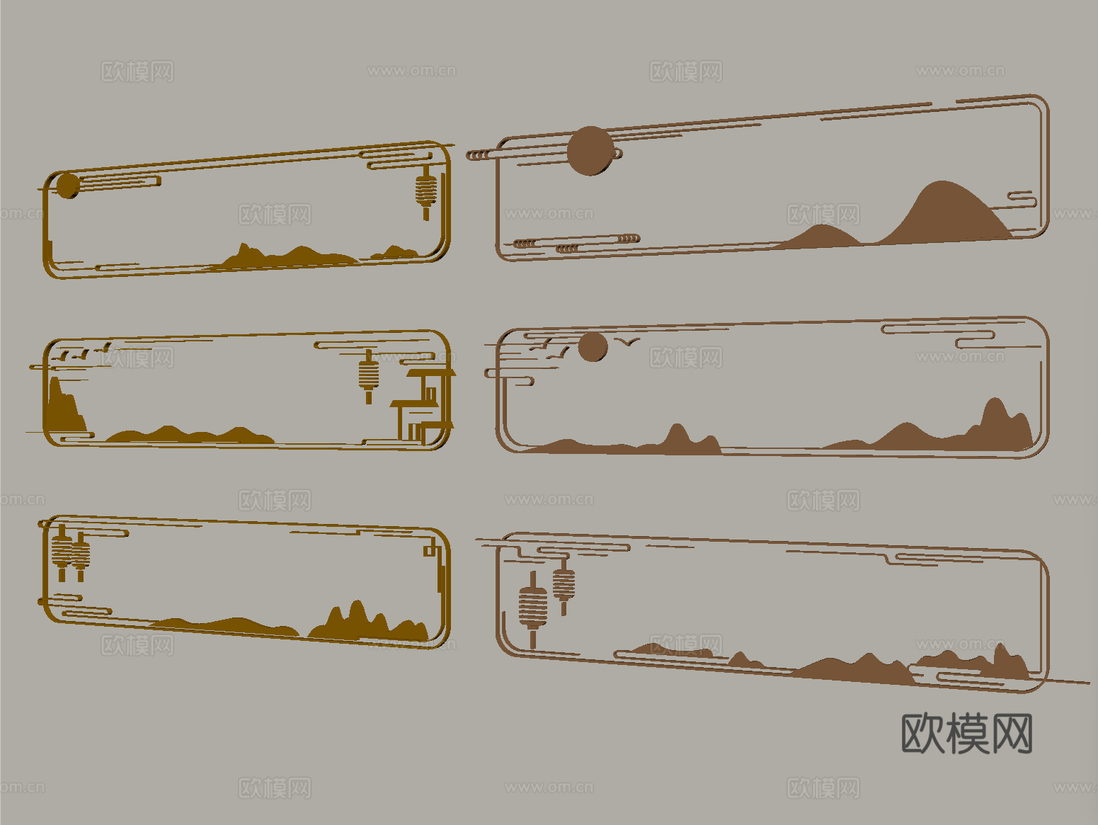 新中式雕花 花格 雕花线条su模型