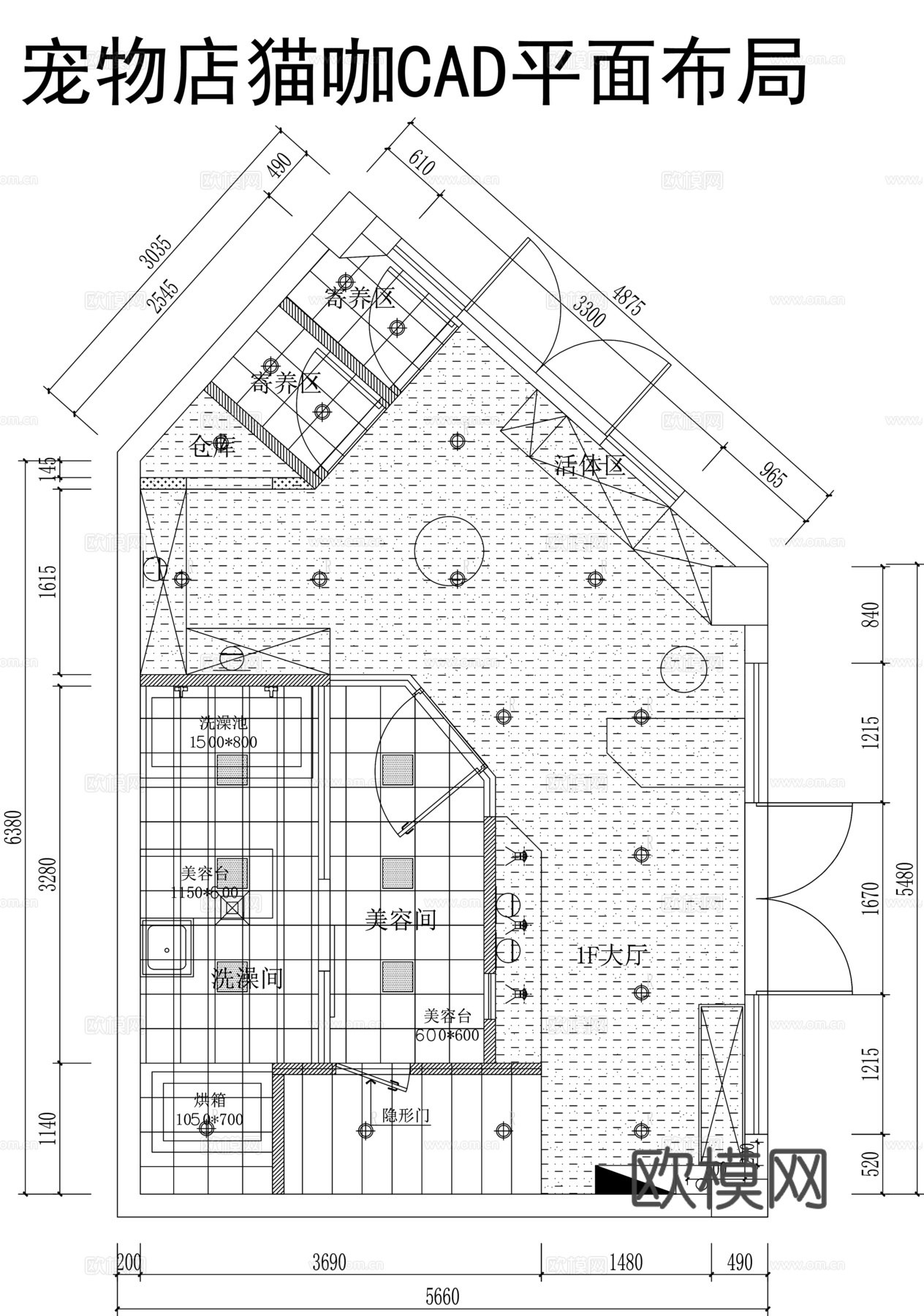 室内猫狗店装修设计方案施工图平面布置图cad施工图