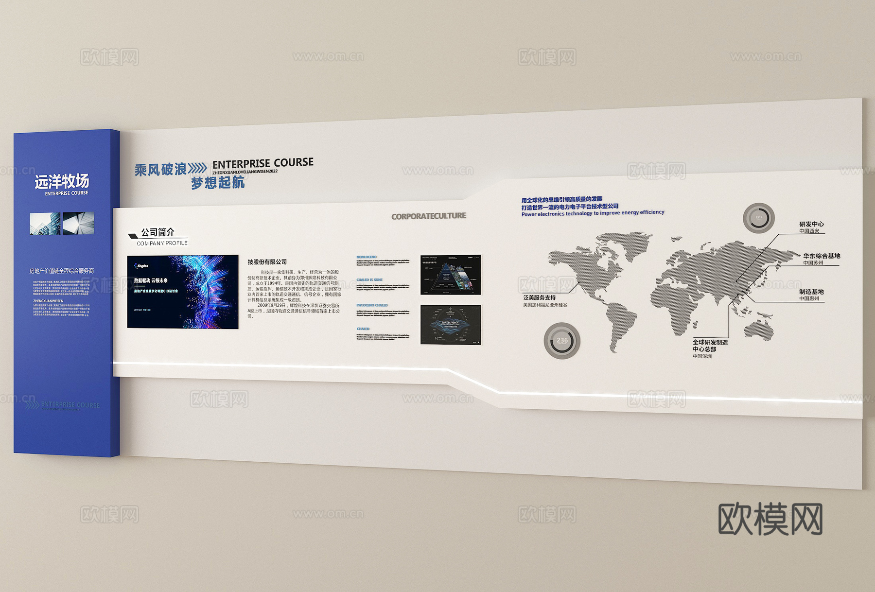 现代文化墙 企业墙 宣传栏 展示墙3d模型下载