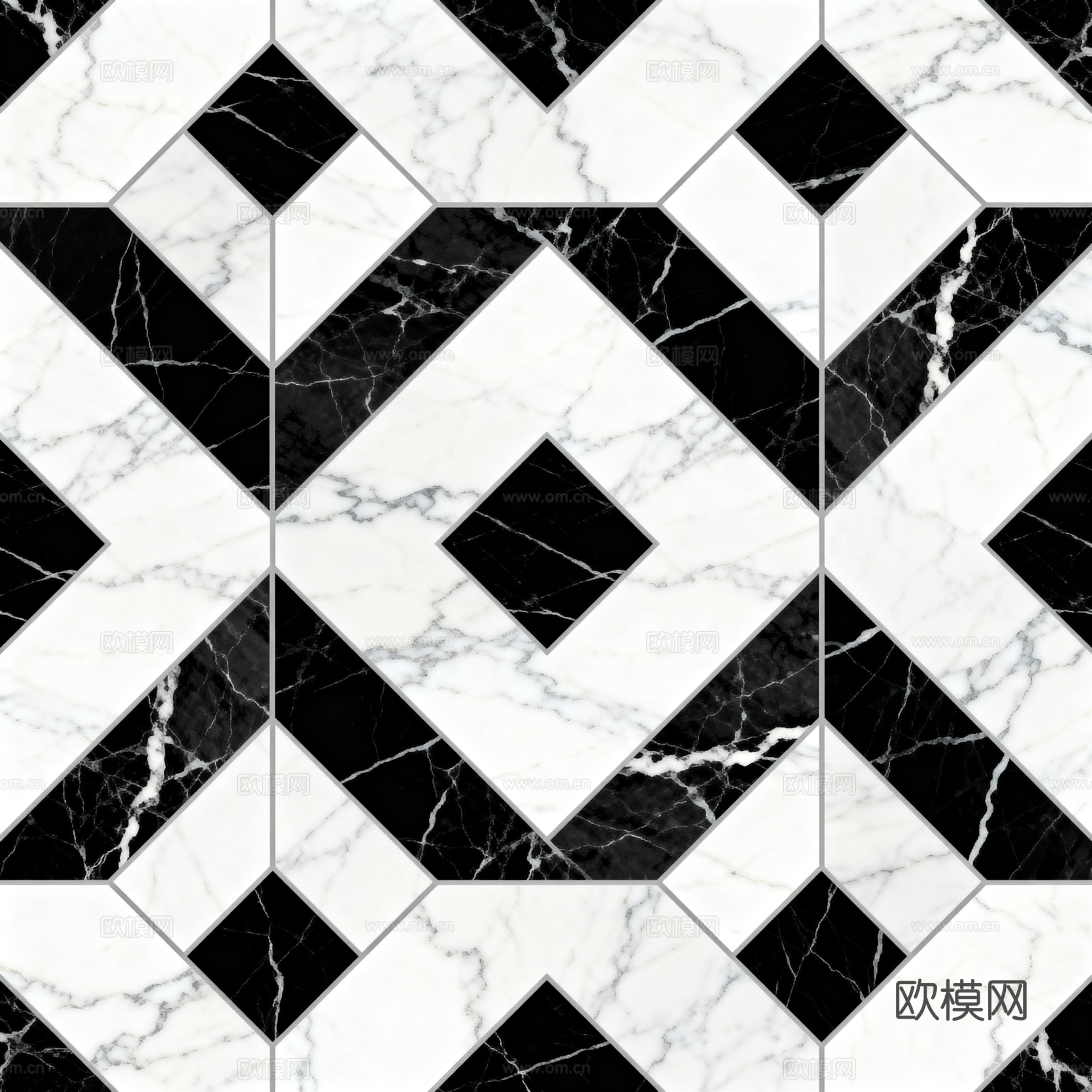 现代花砖 黑白石材拼花 几何图案水刀石材拼花 石材马赛克