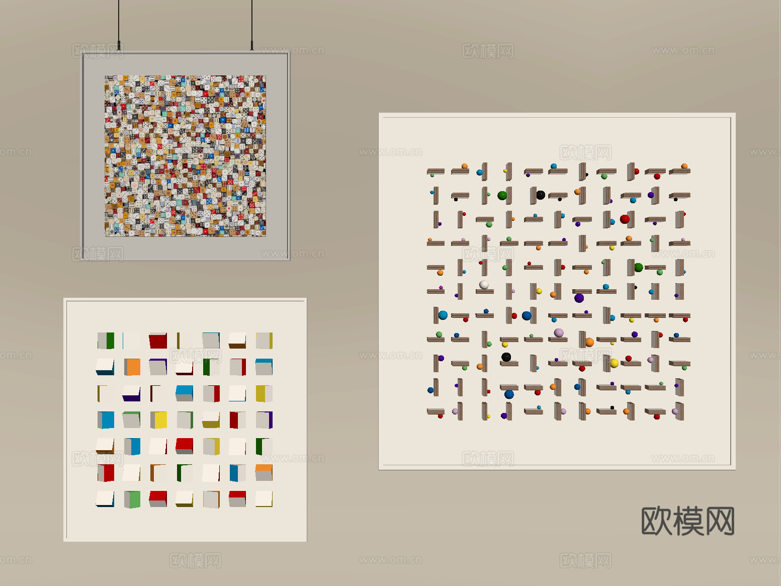 现代挂画组合 装饰画框su模型su模型