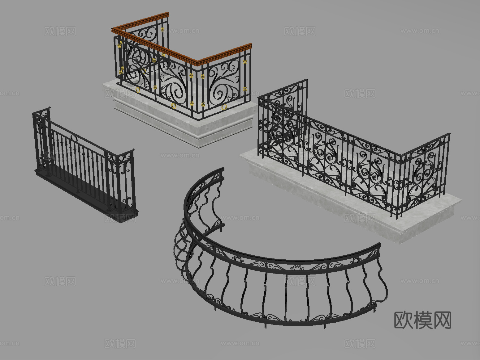 欧式围栏护栏 阳台栏杆 铁艺栏杆su模型