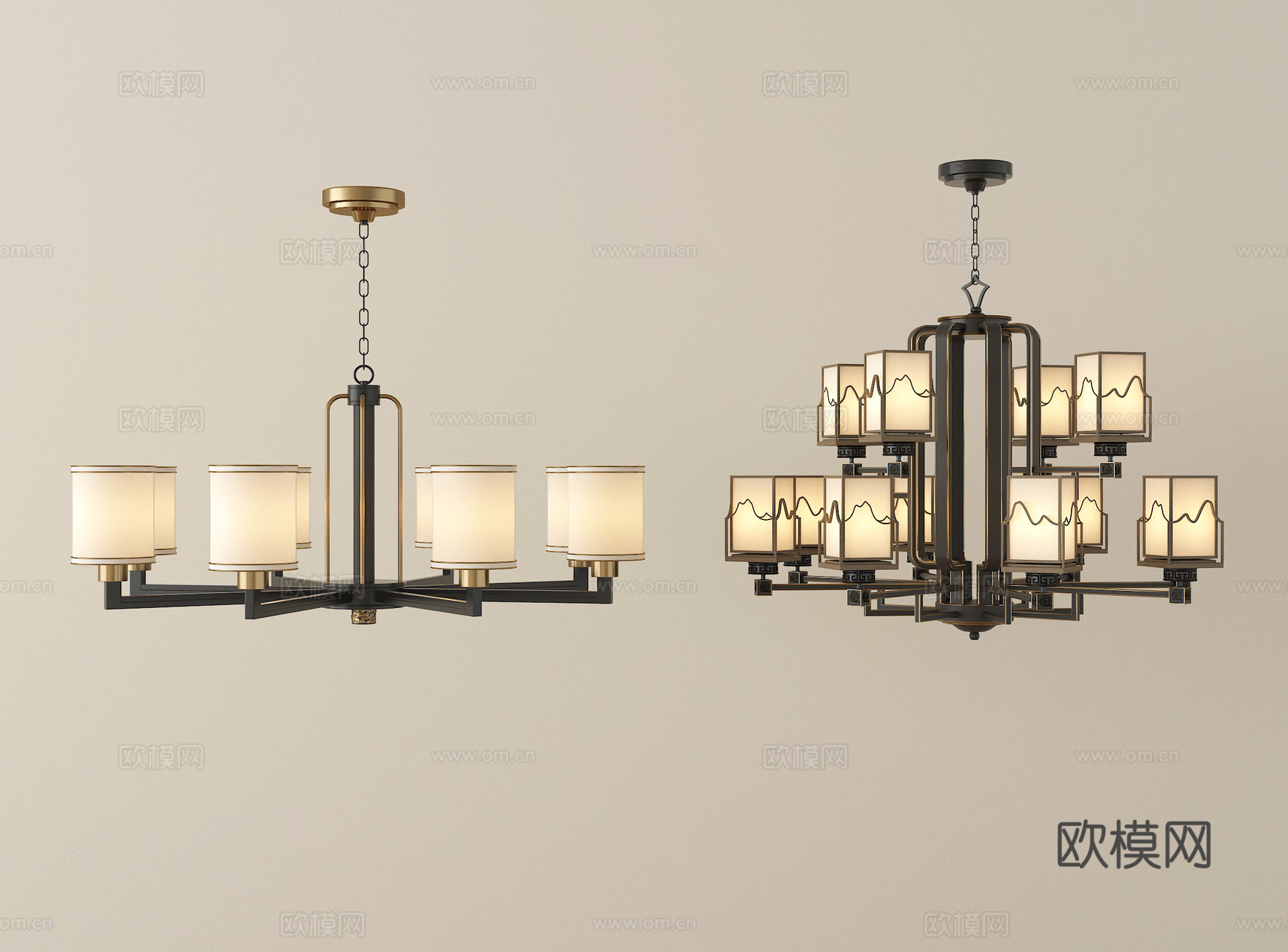 新中式吊灯 客厅吊灯 餐厅吊灯su模型
