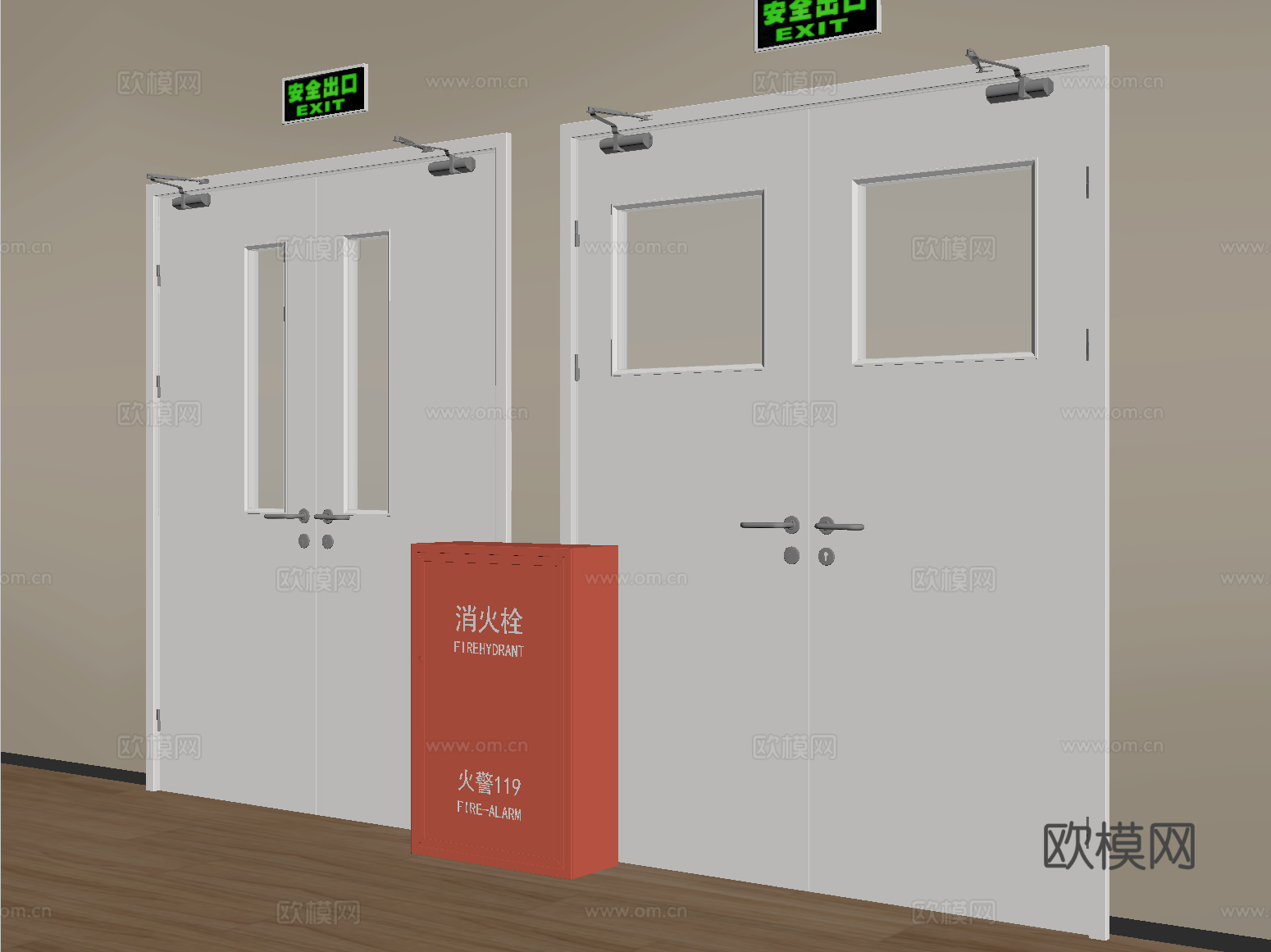 现代消防门 防火门 安全出口 消火栓su模型