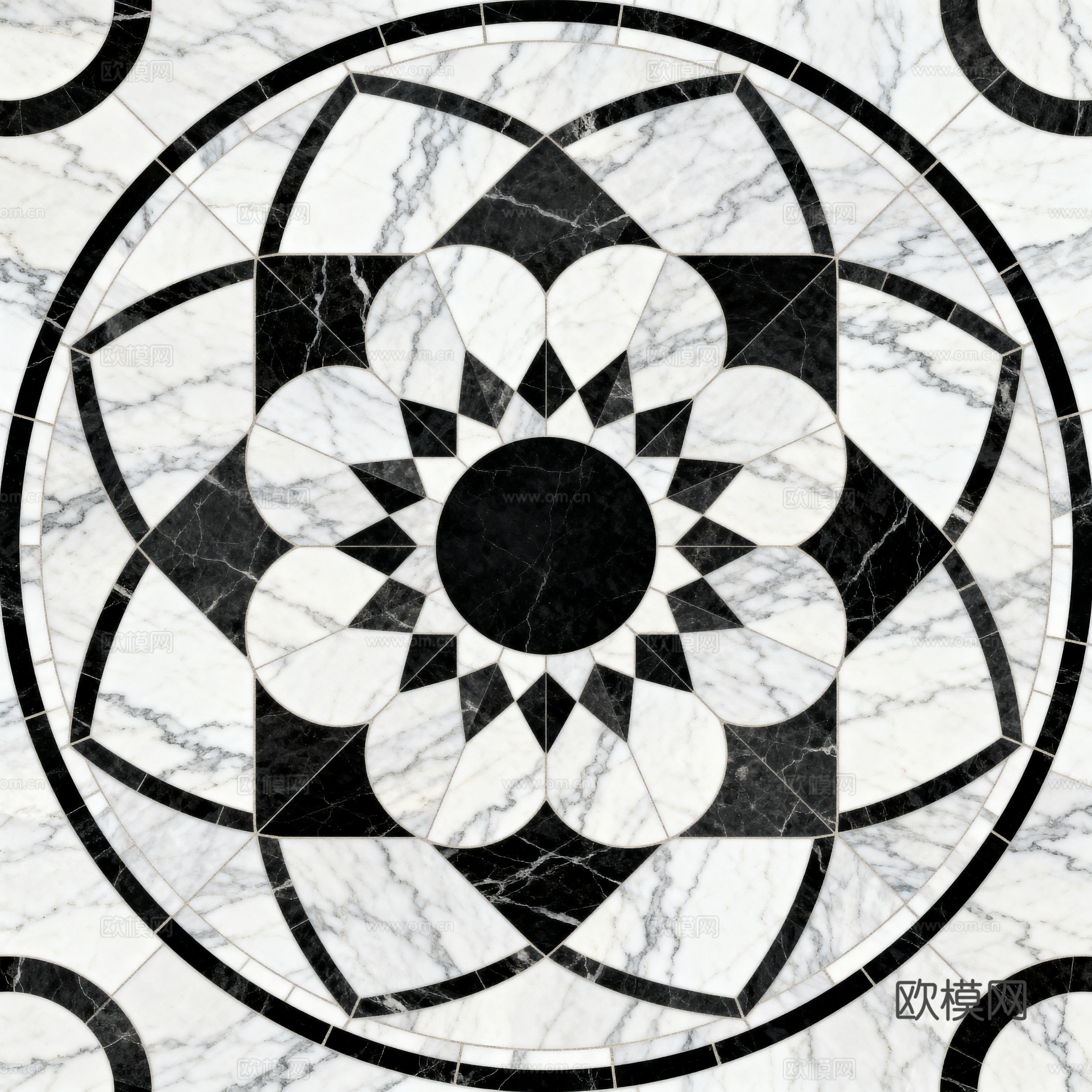 轻奢黑白拼花大理石 黑白石材圆形拼花 玄关圆形拼花