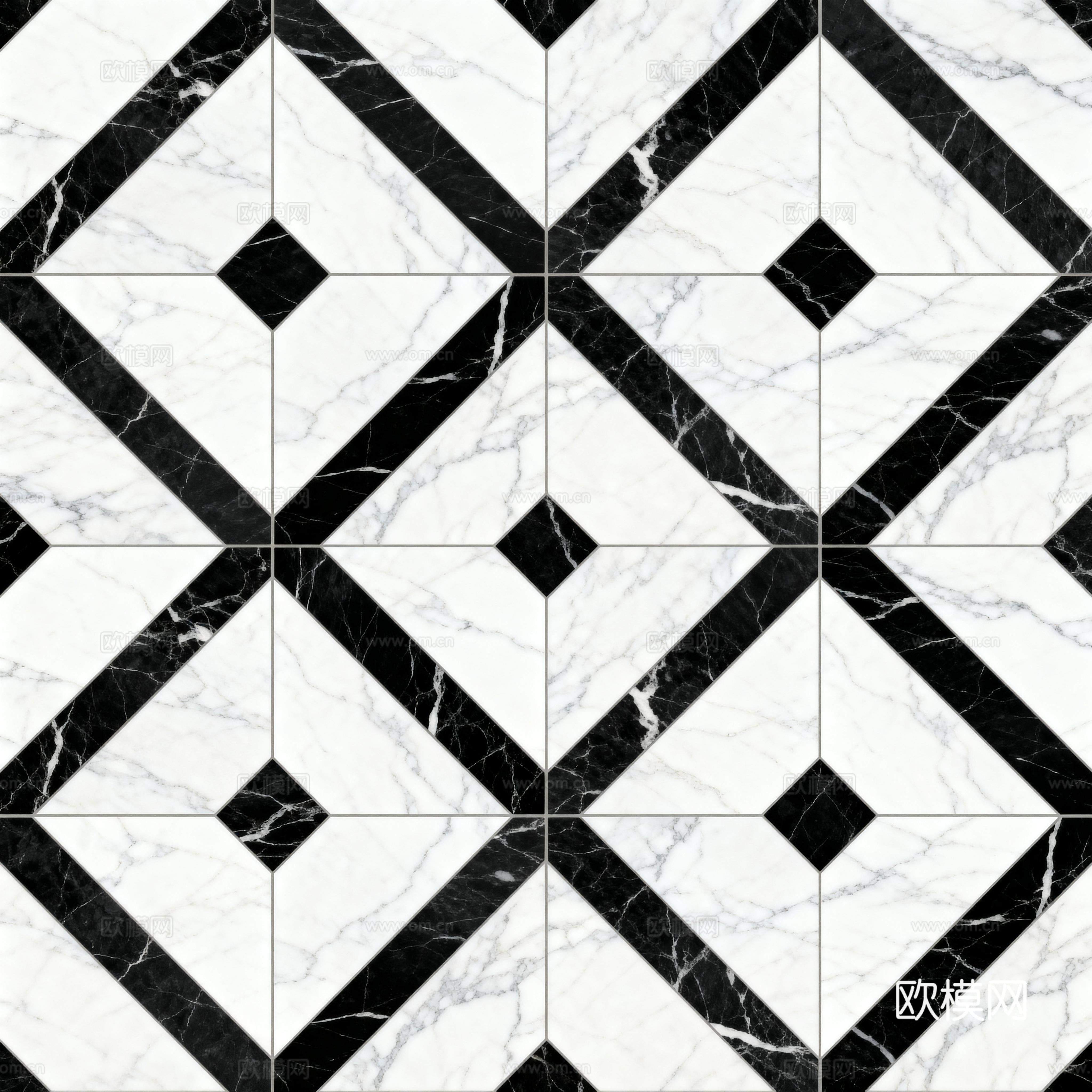 现代花砖 黑白石材拼花 几何图案水刀石材拼花 石材马赛克