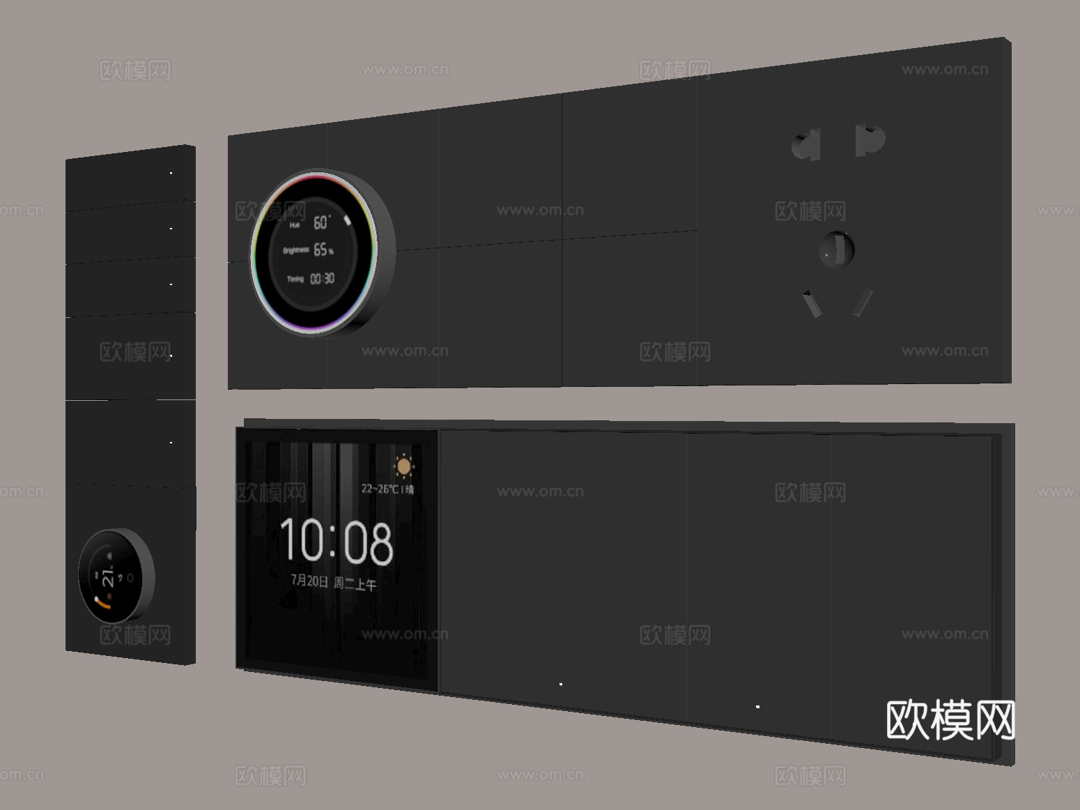 现代开关插座 智能面板 功能面板su模型