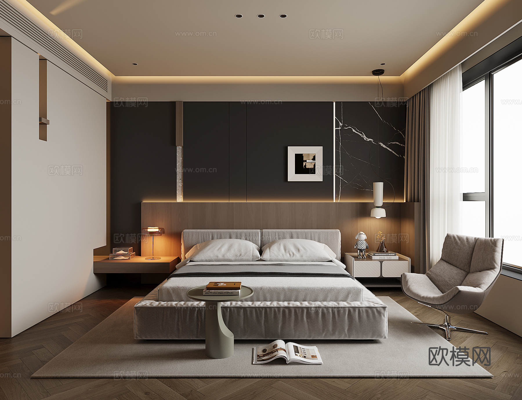 现代家居卧室su模型