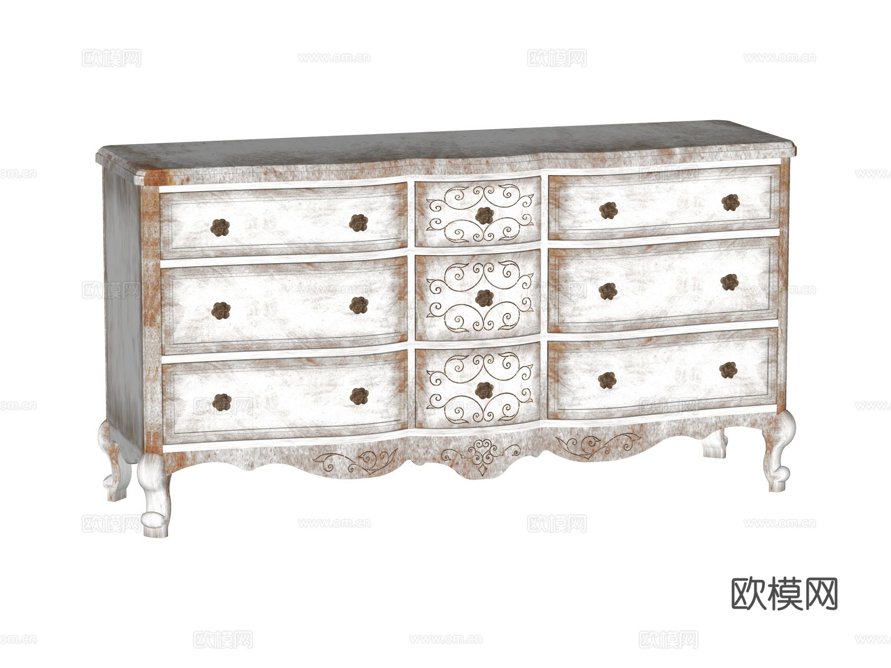 复古老旧法式欧式装饰柜电视柜储物柜su模型su模型