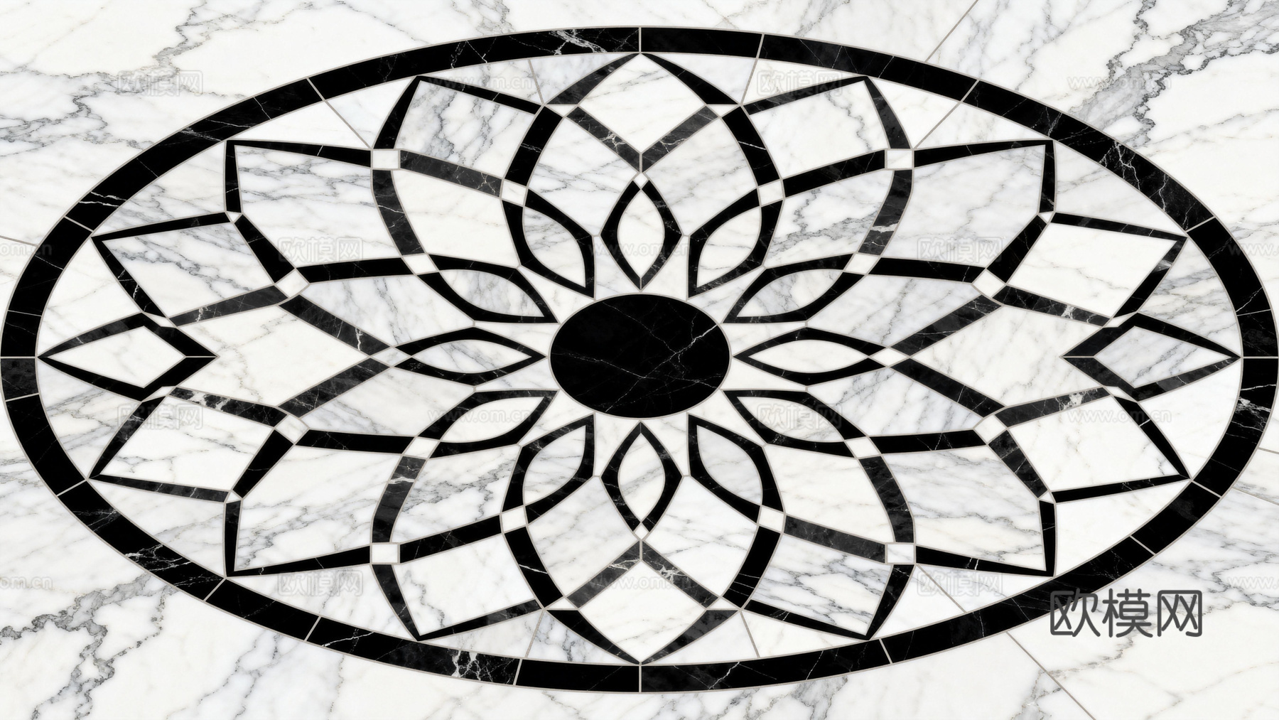 轻奢黑白拼花大理石 黑白石材椭圆拼花 玄关石材拼花