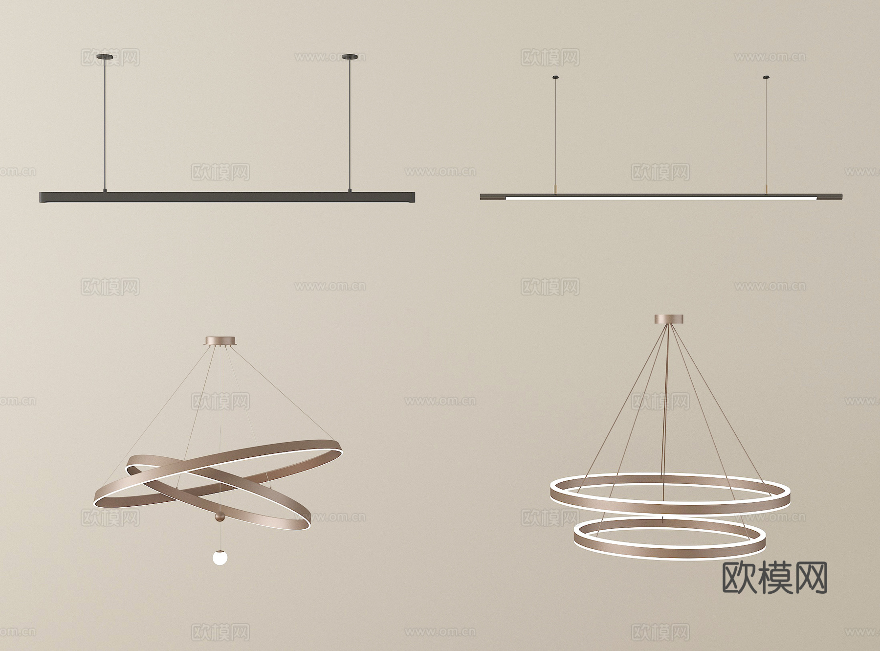 现代吊灯组合 金属吊灯 长条吊灯su模型