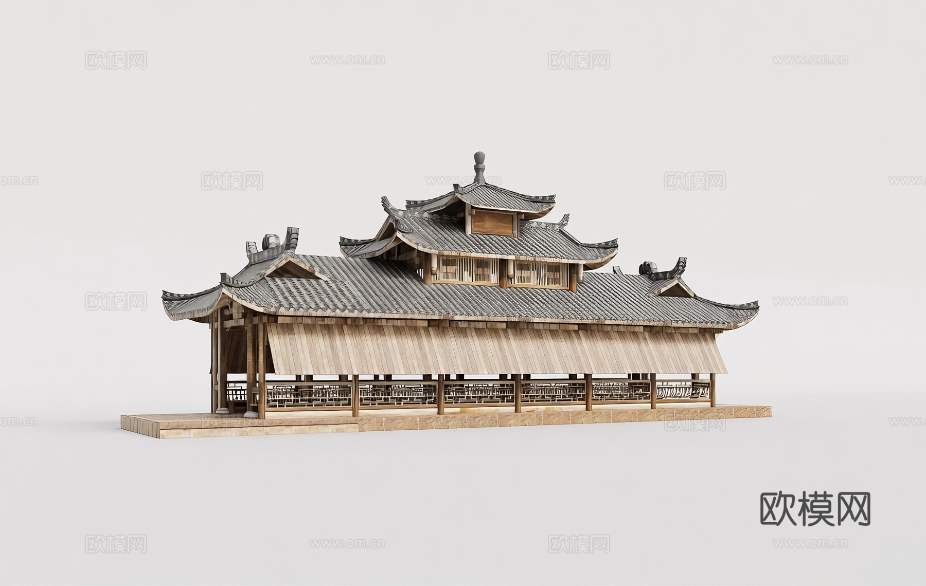 中式三层塔楼 阁楼古建模型 飞檐翘角 木质结构su模型su模型