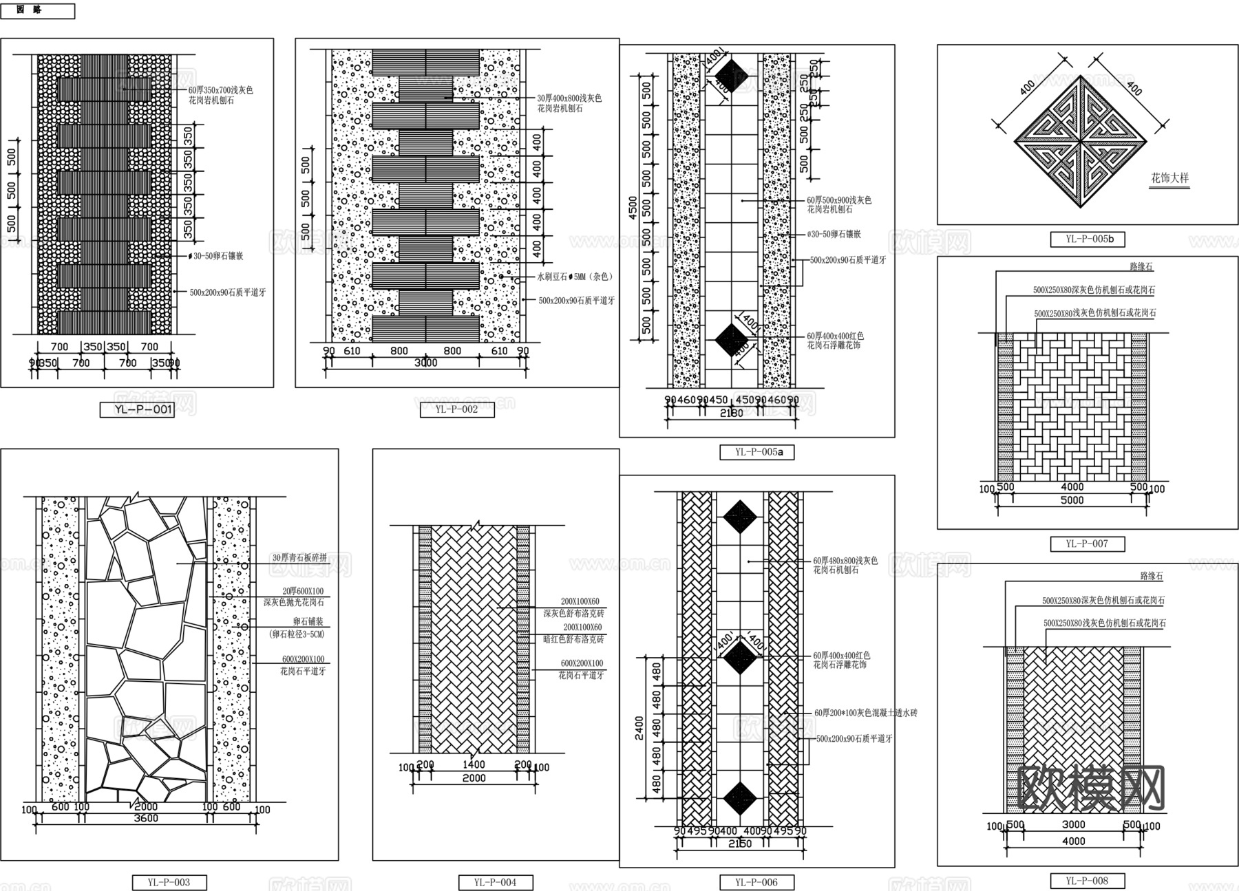 园林景观园路铺地剖断面CAD施工大样图cad施工图