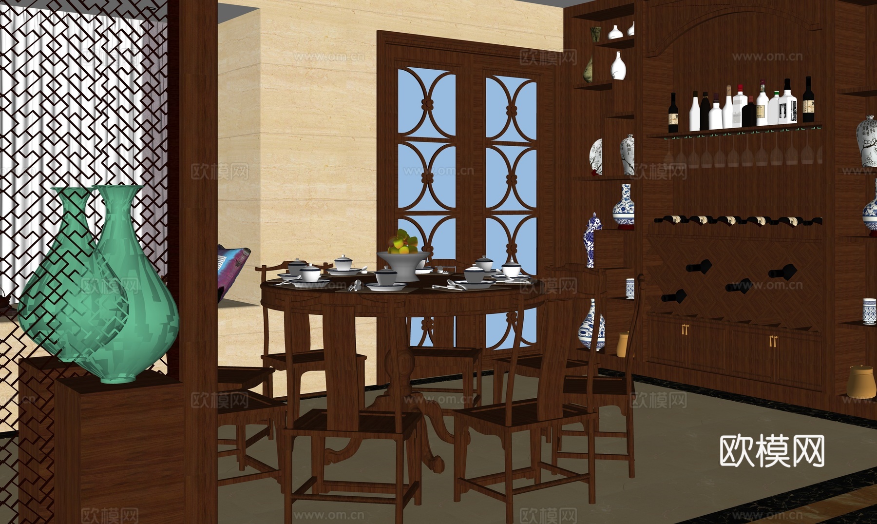 新中式餐厅su模型
