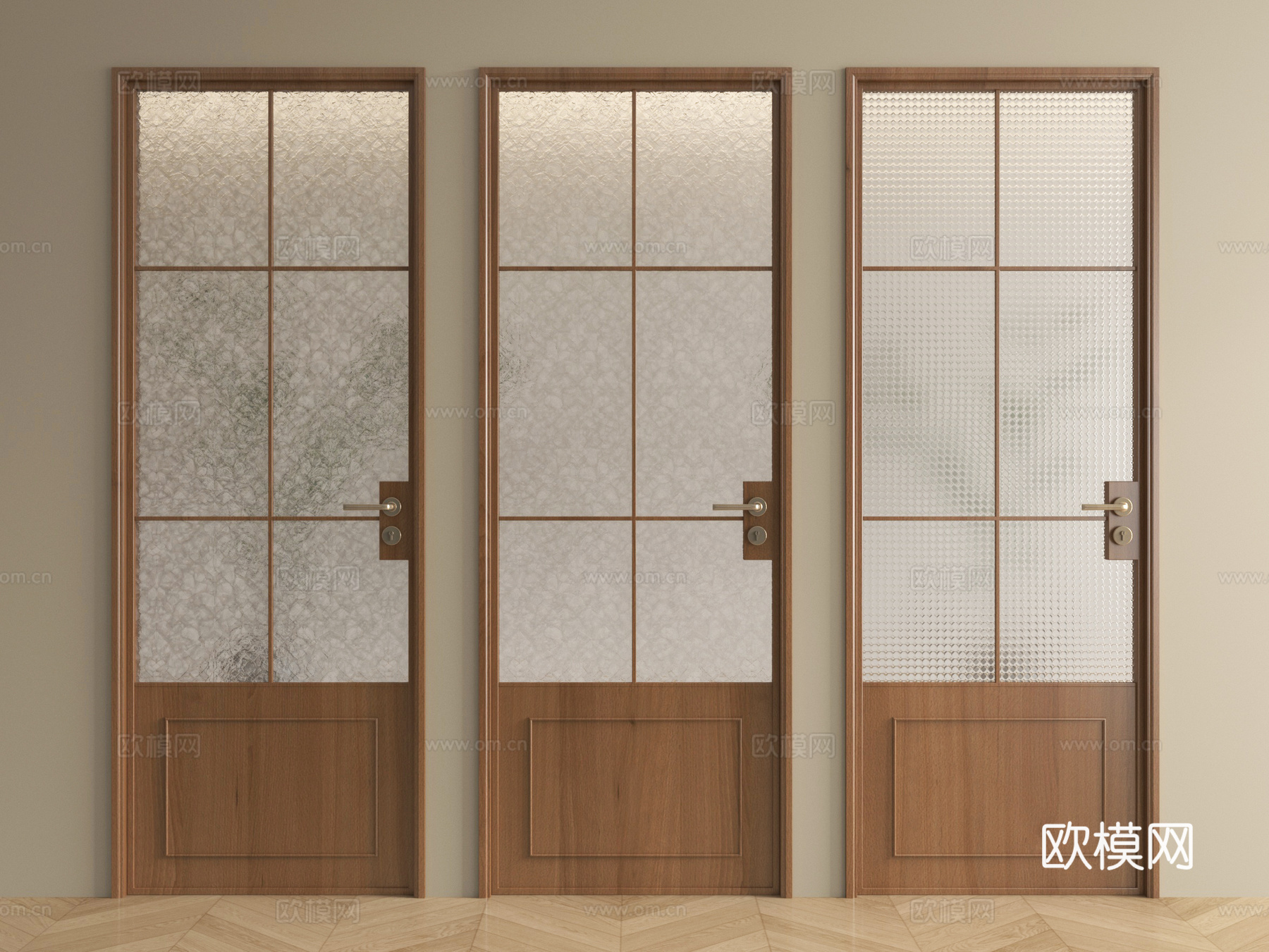 中古风厨卫门 单开门 玻璃门su模型