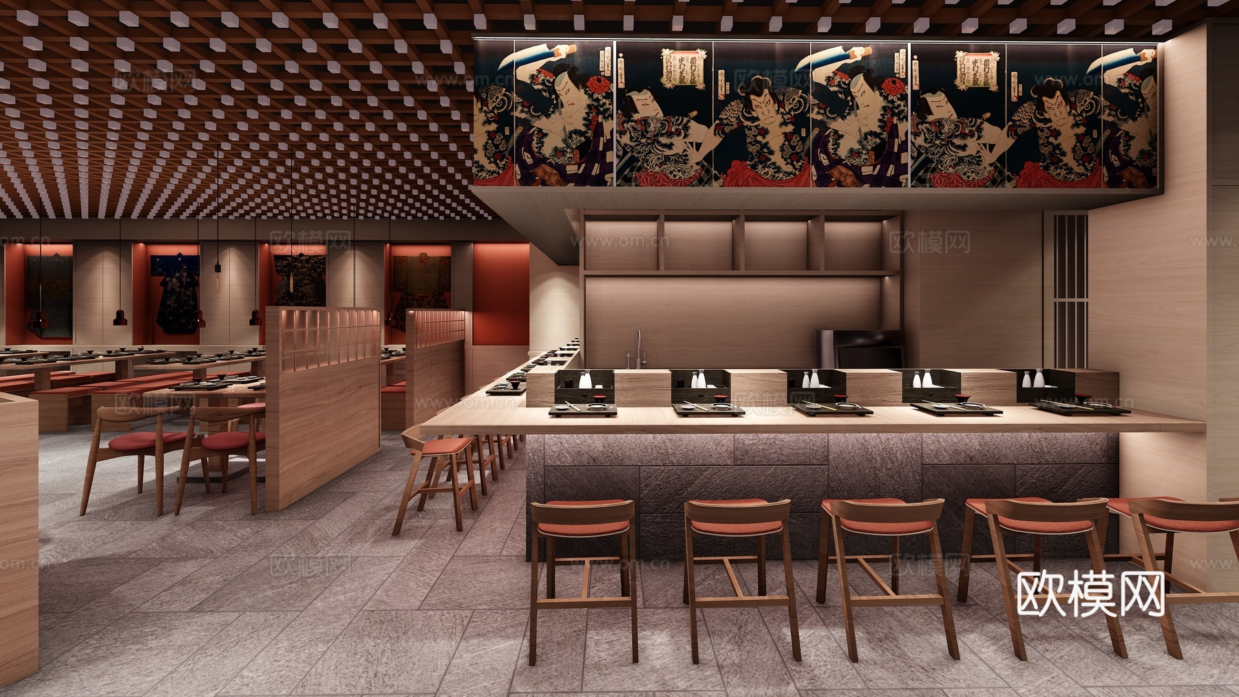 日式餐厅 最新全套施工图 效果图合集cad施工图