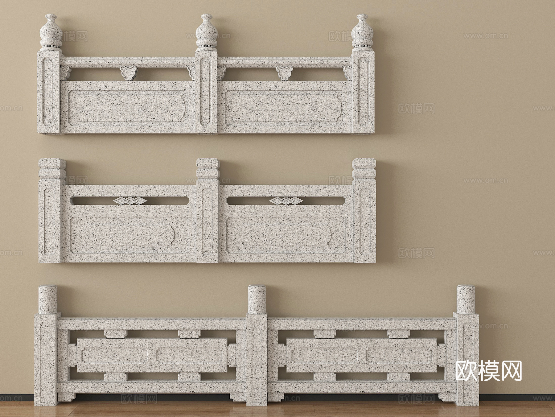 中式汉白玉护栏 桥栏杆 石头栏杆su模型