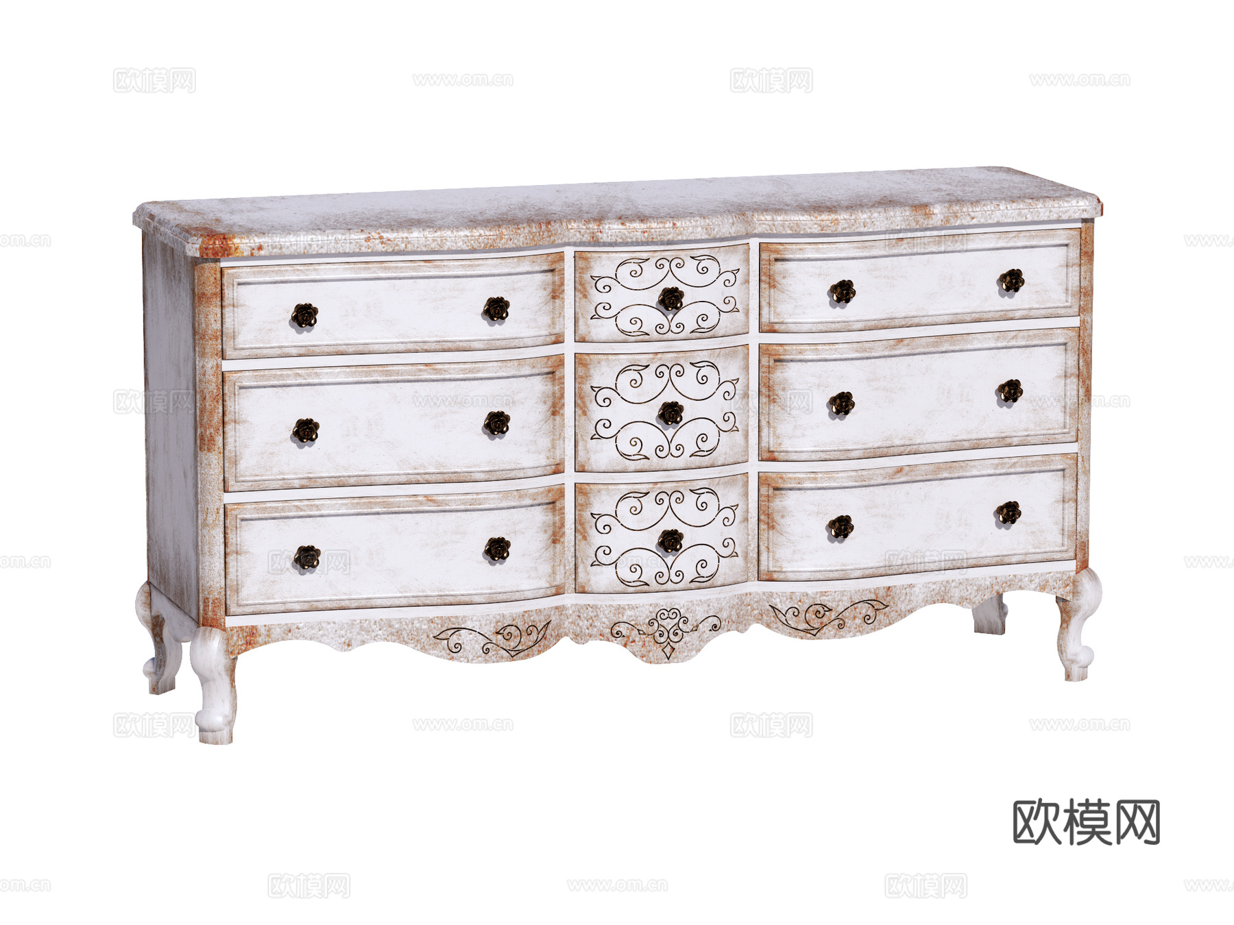 复古老旧法式欧式装饰柜电视柜储物柜su模型su模型