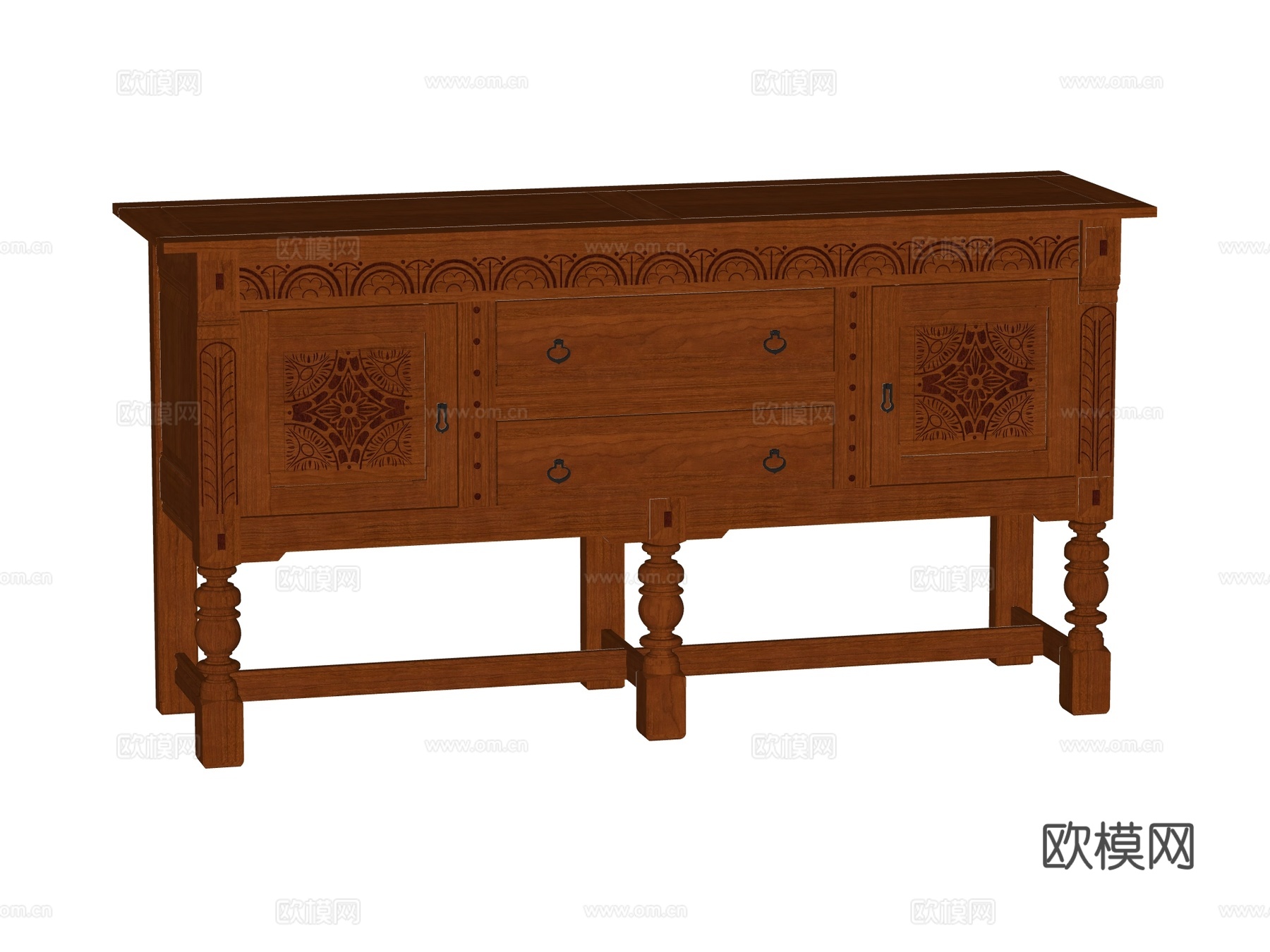 复古中古边柜装饰柜电视柜储物柜su模型下载（渲染图2）