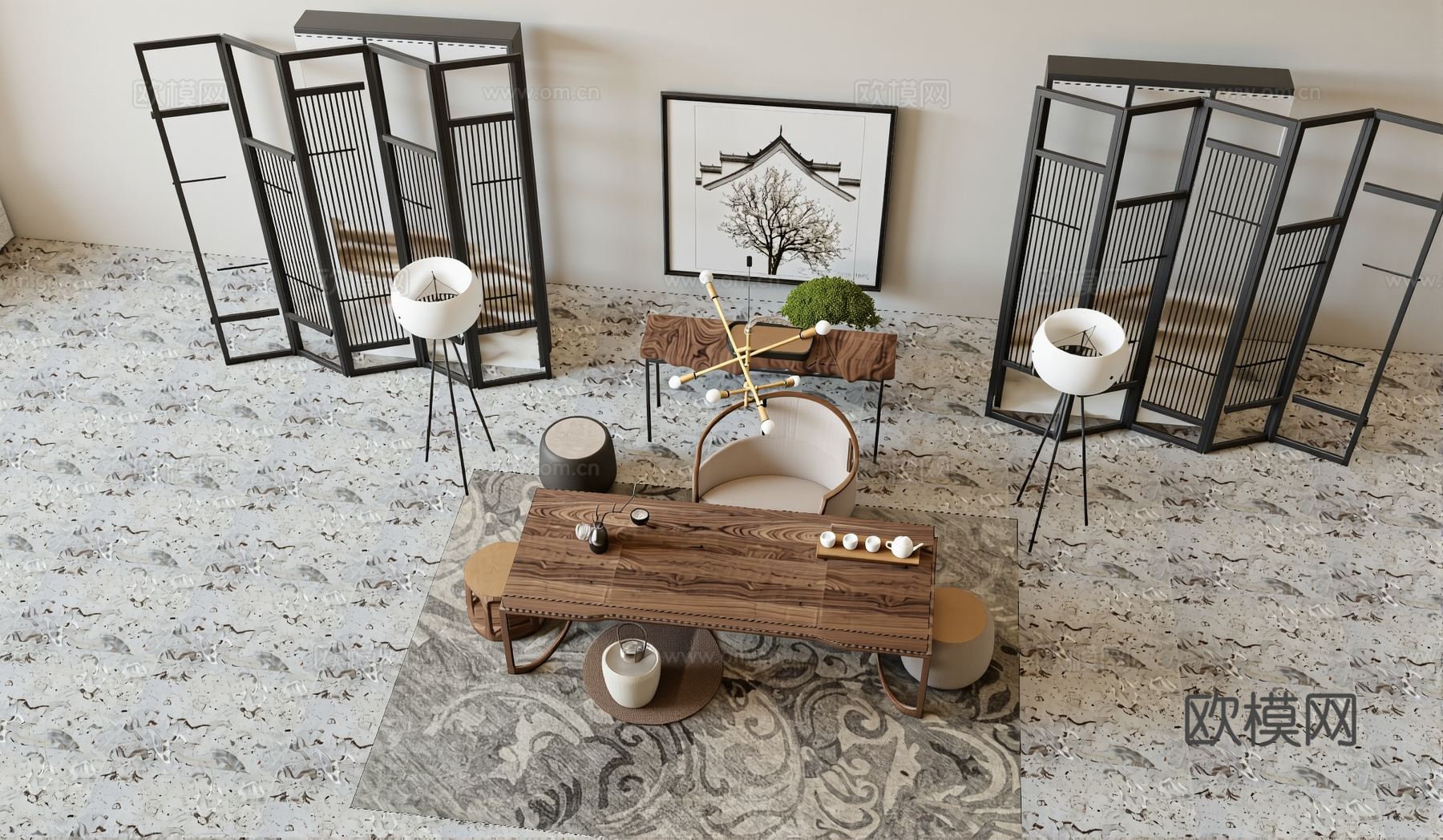 新中式茶室su模型