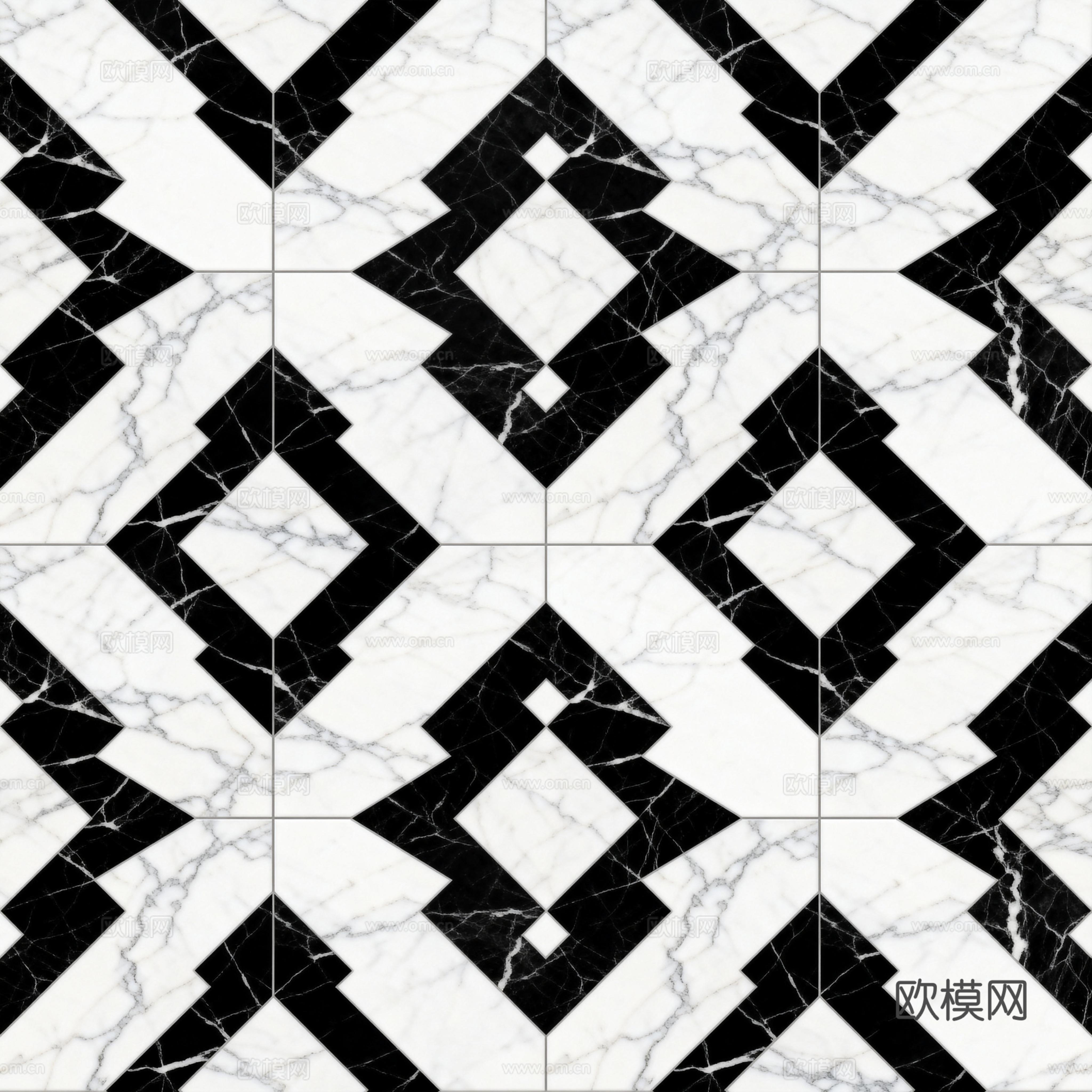 现代花砖 黑白石材拼花 几何图案水刀石材拼花 石材马赛克