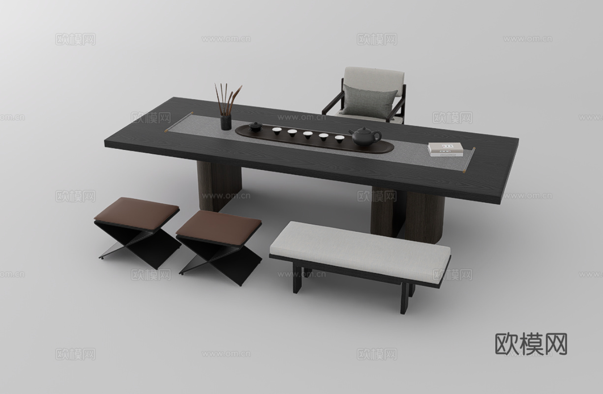 茶桌椅su模型