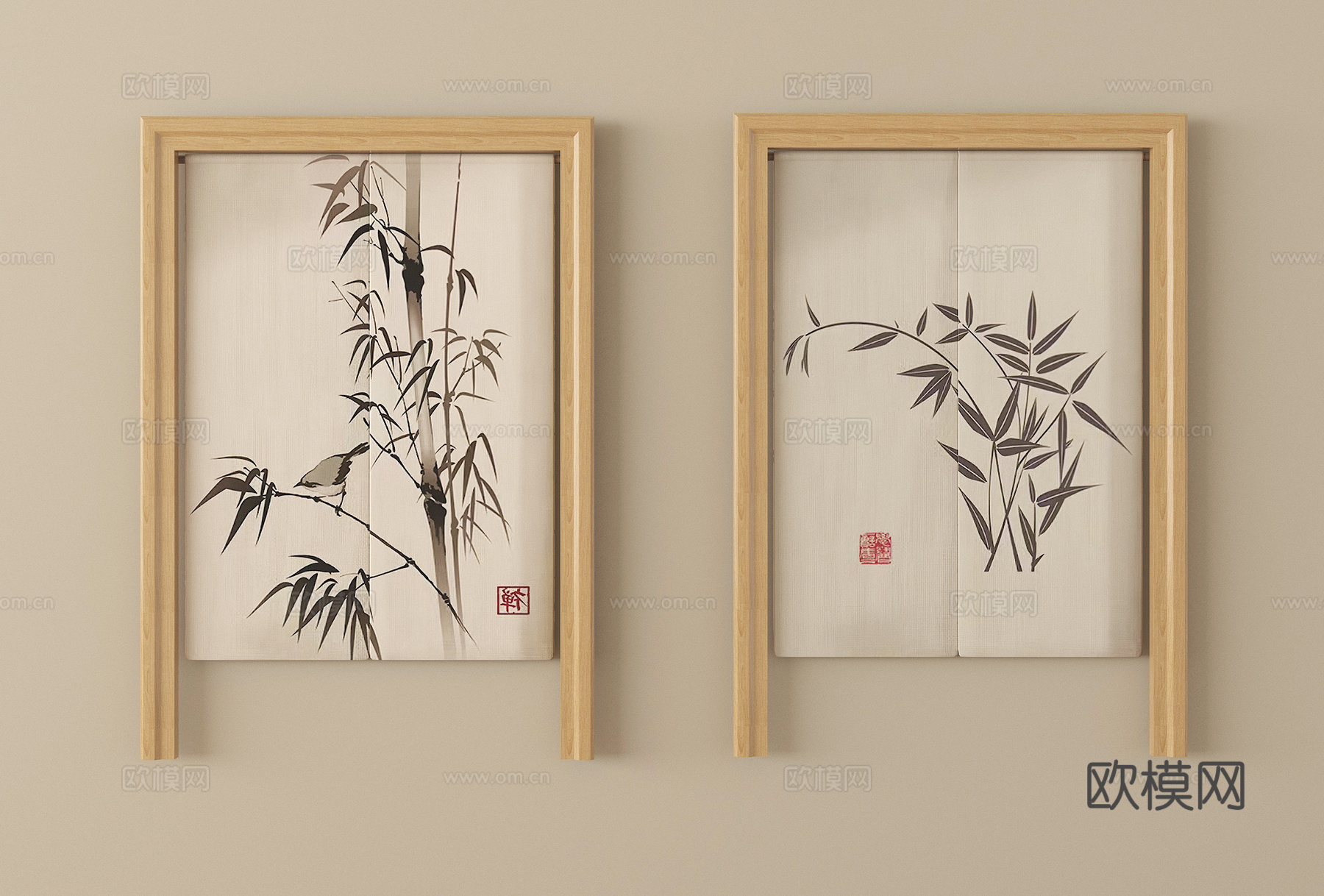 新中式窗帘 门帘 布帘su模型