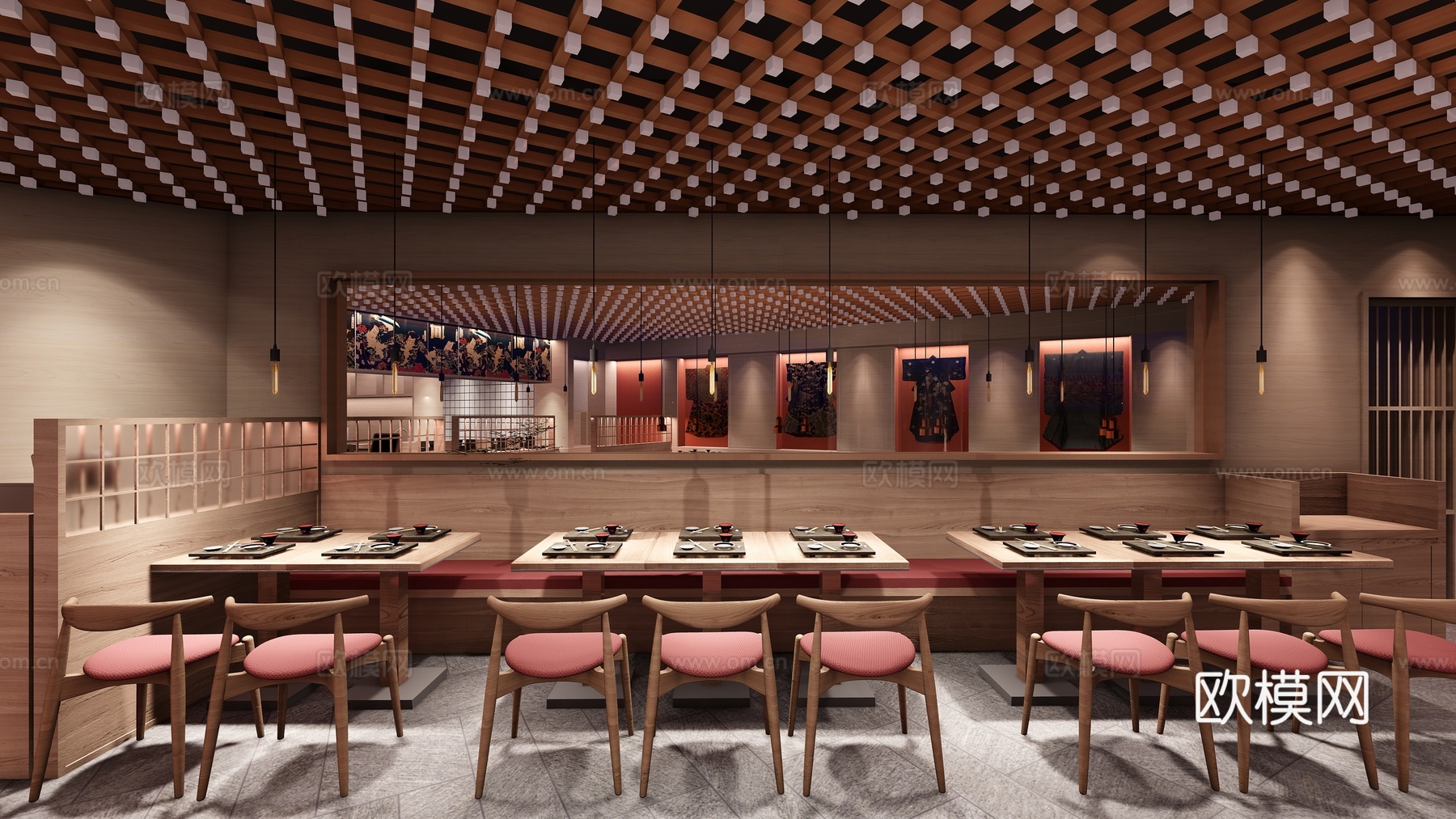 日式餐厅 最新全套施工图 效果图合集cad施工图